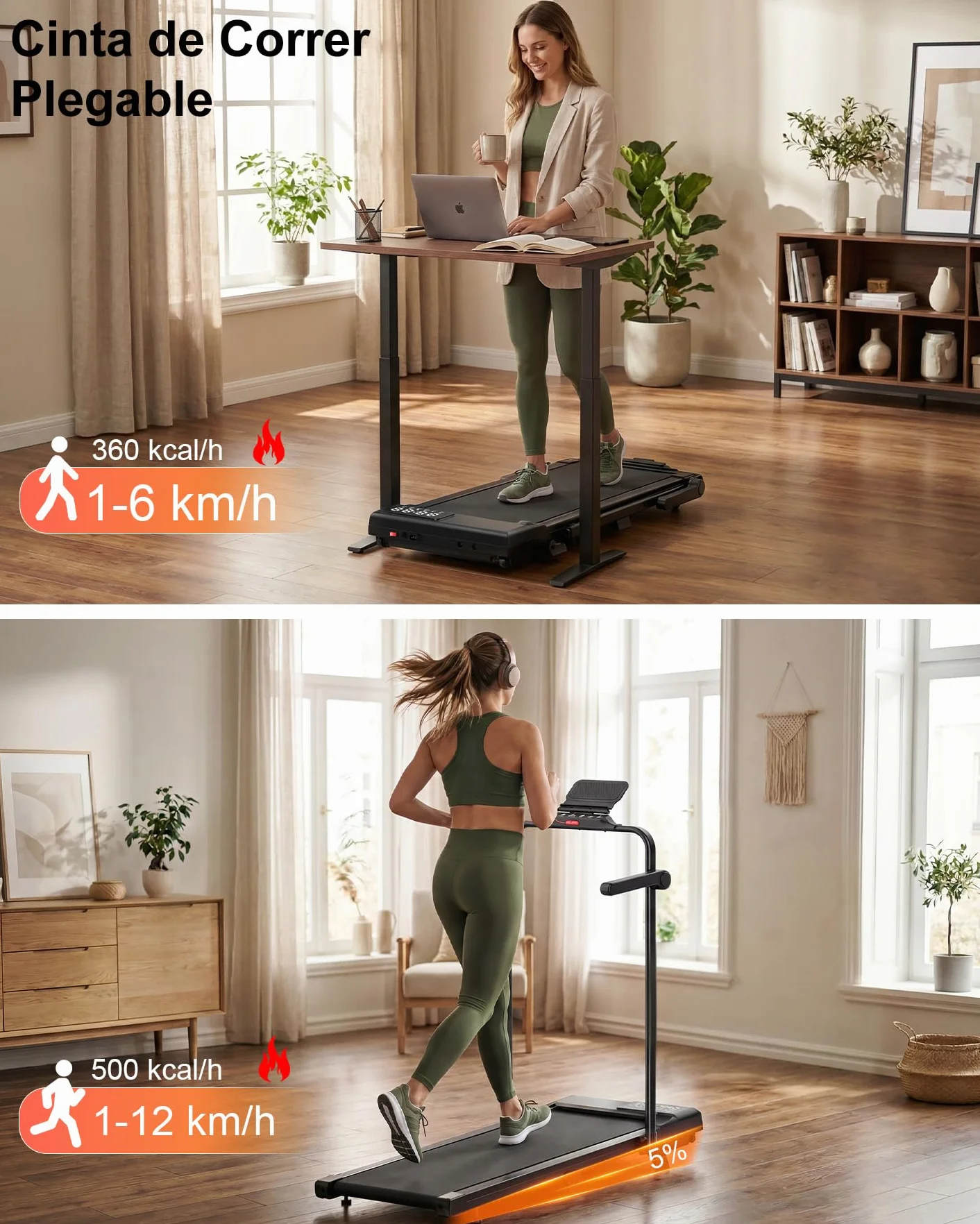 Copant Cinta de Correr, Cinta de Correr con LCD Scarn, 2.5 HP Caminador con App &Mando a Distancia，Carga MAX 159 kg, con cursos de formación y Carreras, 1-8km/h para el hogar o la Oficina