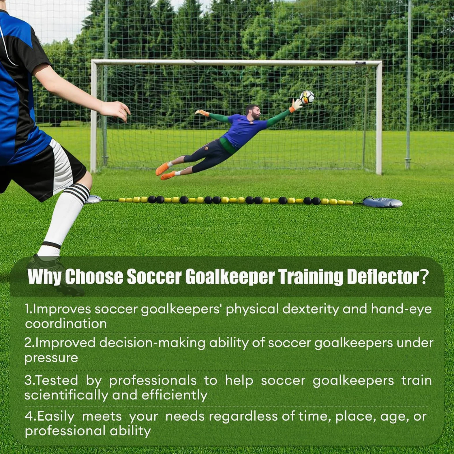 Equipo De Entrenamiento para Porteros De Fútbol, Deflector De Balón De Línea Simple De 2,5 m/4 m con 2 Bolsas De Agua, Múltiples Ángulos De Rebote, Cadena De Rebote para Entrenar Reflejos Y Agilidad
