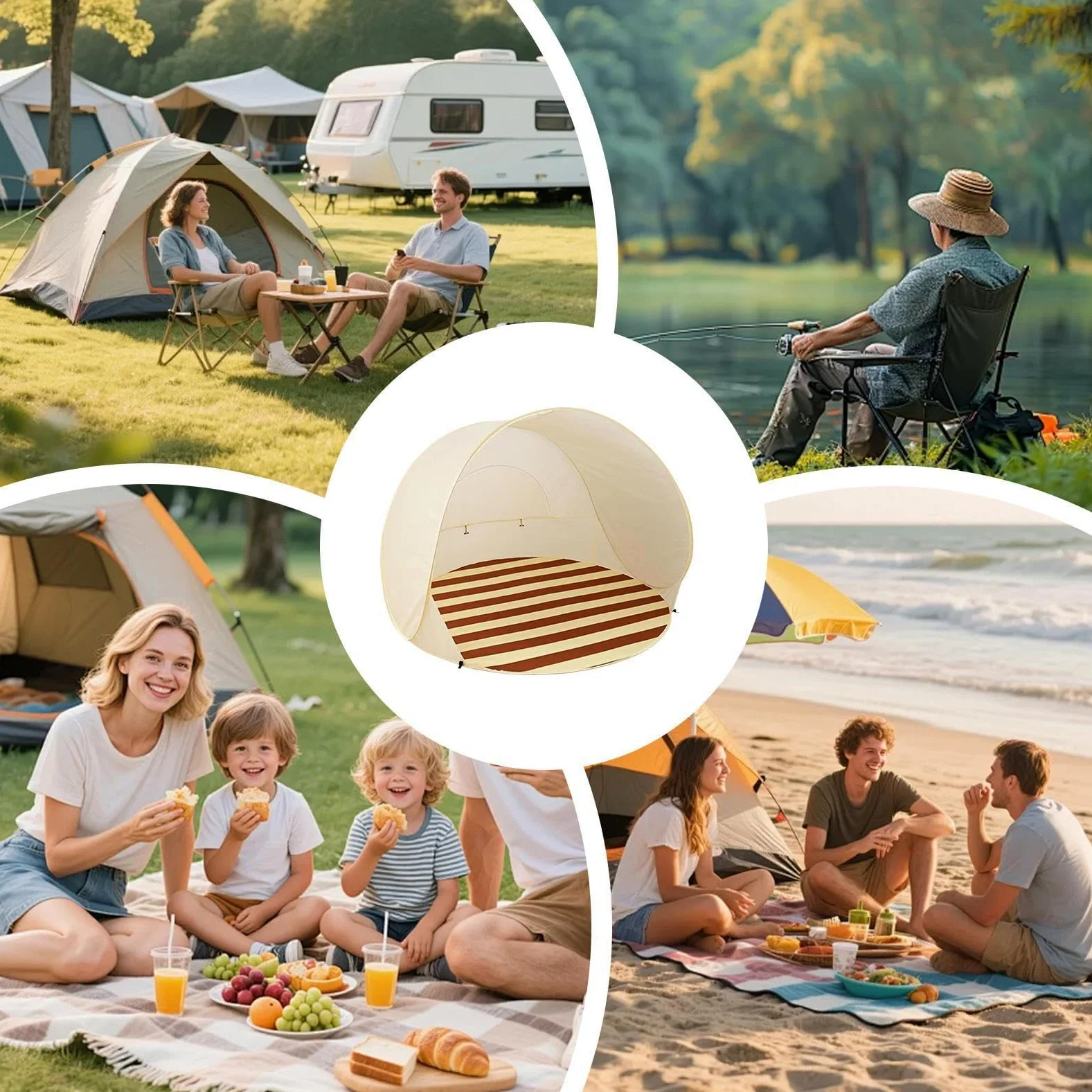 Tienda de Playa con protección Solar Impermeable y Plegable | para playa para 3 personas, camping, senderismo, viajes, aire libre, verano, parque, familia
