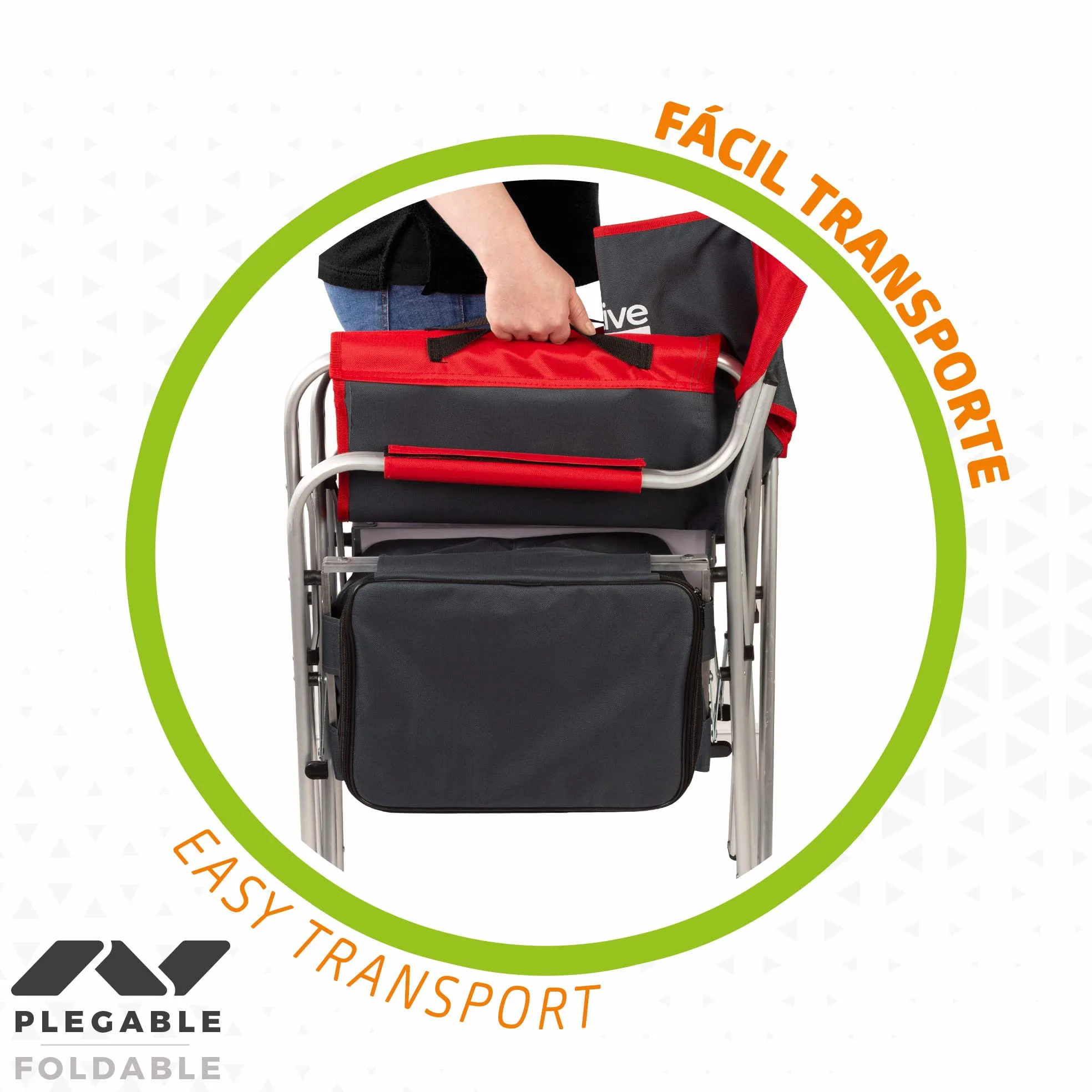 AKTIVE 63000 - Silla Plegable Camping portátil con Soporte ara Botellas y Bolsa térmica, Silla Camping Plegable 61x48x92,5cm, Resistente y Ligera, Silla Director Plegable antivuelco