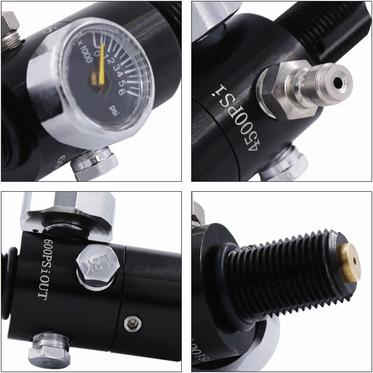 TUXING Depósito de paintball PCP 4500 psi 0.5 L CE Botella de aluminio con regulador, válvula, manómetro, presión de salida 2200 psi M18x1.5