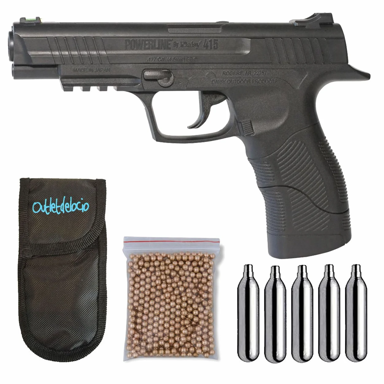 Outletdel ocio Pistola Perdigón Daisy 415 4,5mm. + Funda + Balines + Bombonas co2. 23054/29318/13275
