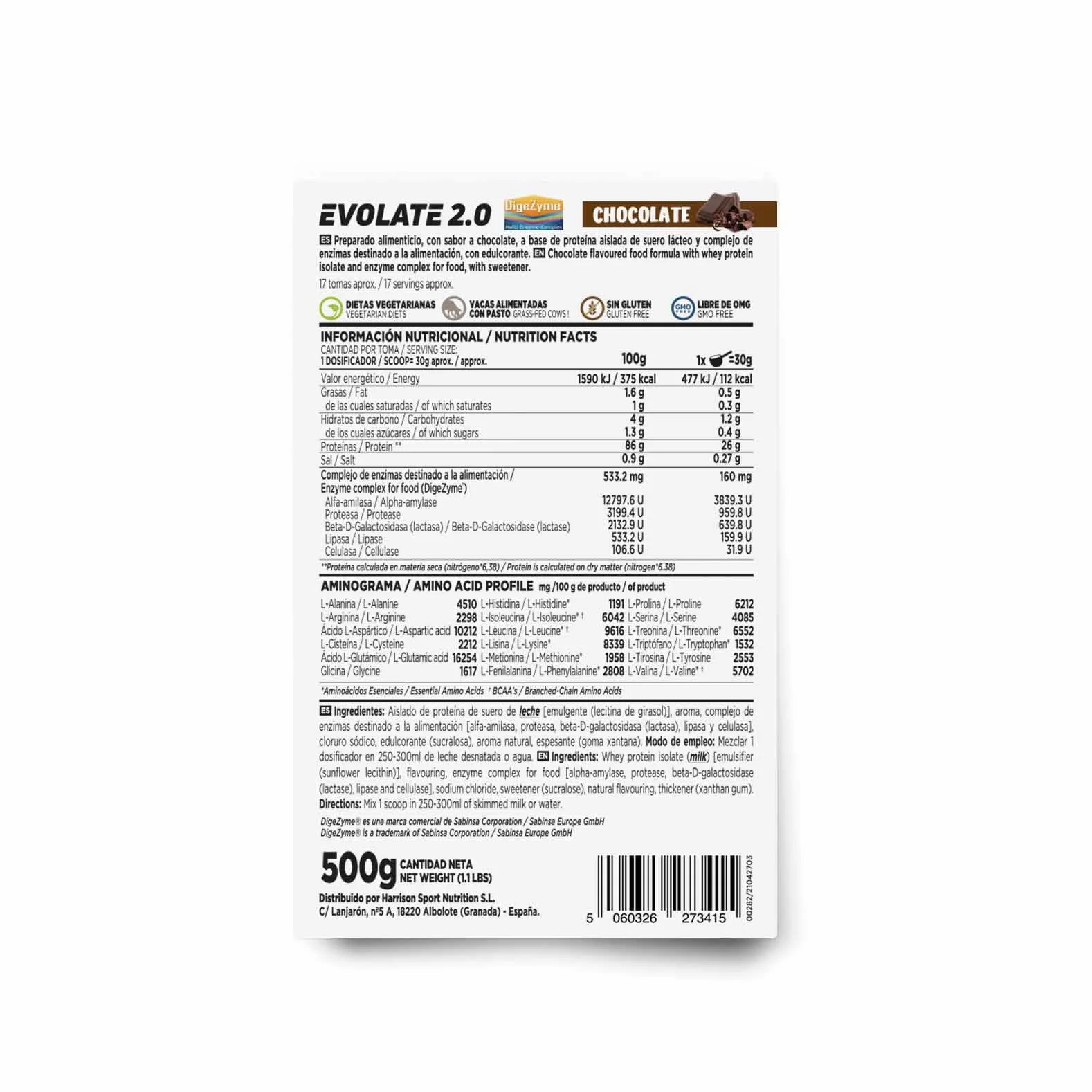 HSN Aislado de Proteína de Suero CFM Evolate 2.0 Chocolate 500g Whey Protein Isolate 90% Enzimas DigeZyme No-GMO Vegetariano Sin Gluten