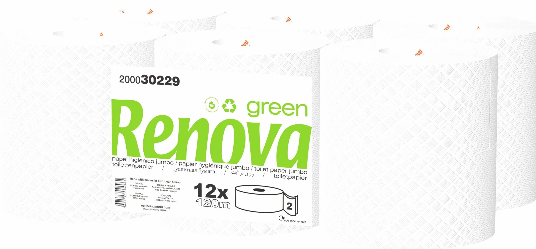 RENOVA Papel Higiénico Jumbo Renovagreen 12 Rollos Blancos