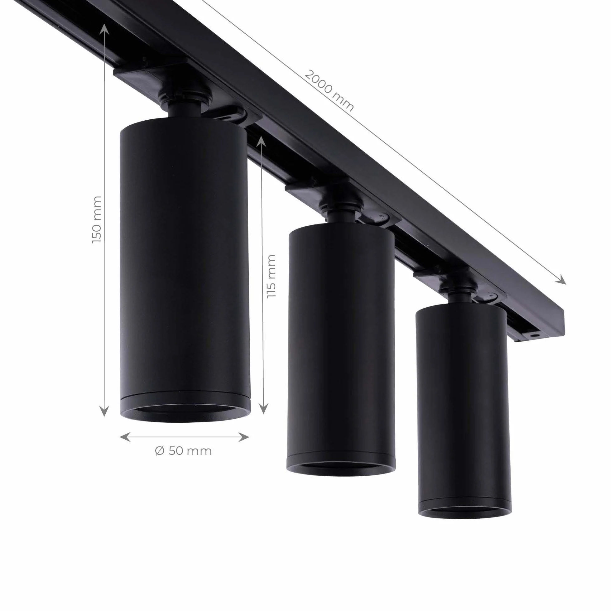 Ledvion Sistema de rieles iluminacion 2m Carril Monofasico 3W Negro 2700K 6x Foco de techo Orientable GU10