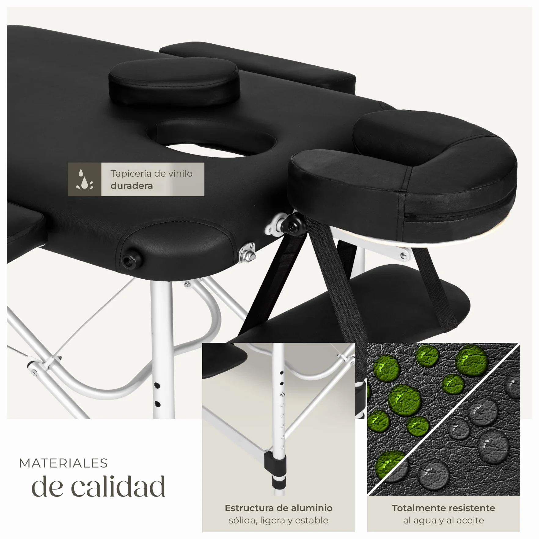 Tectake Camilla de Masaje Mesa de Masaje en Aluminio 3 Zonas Negro
