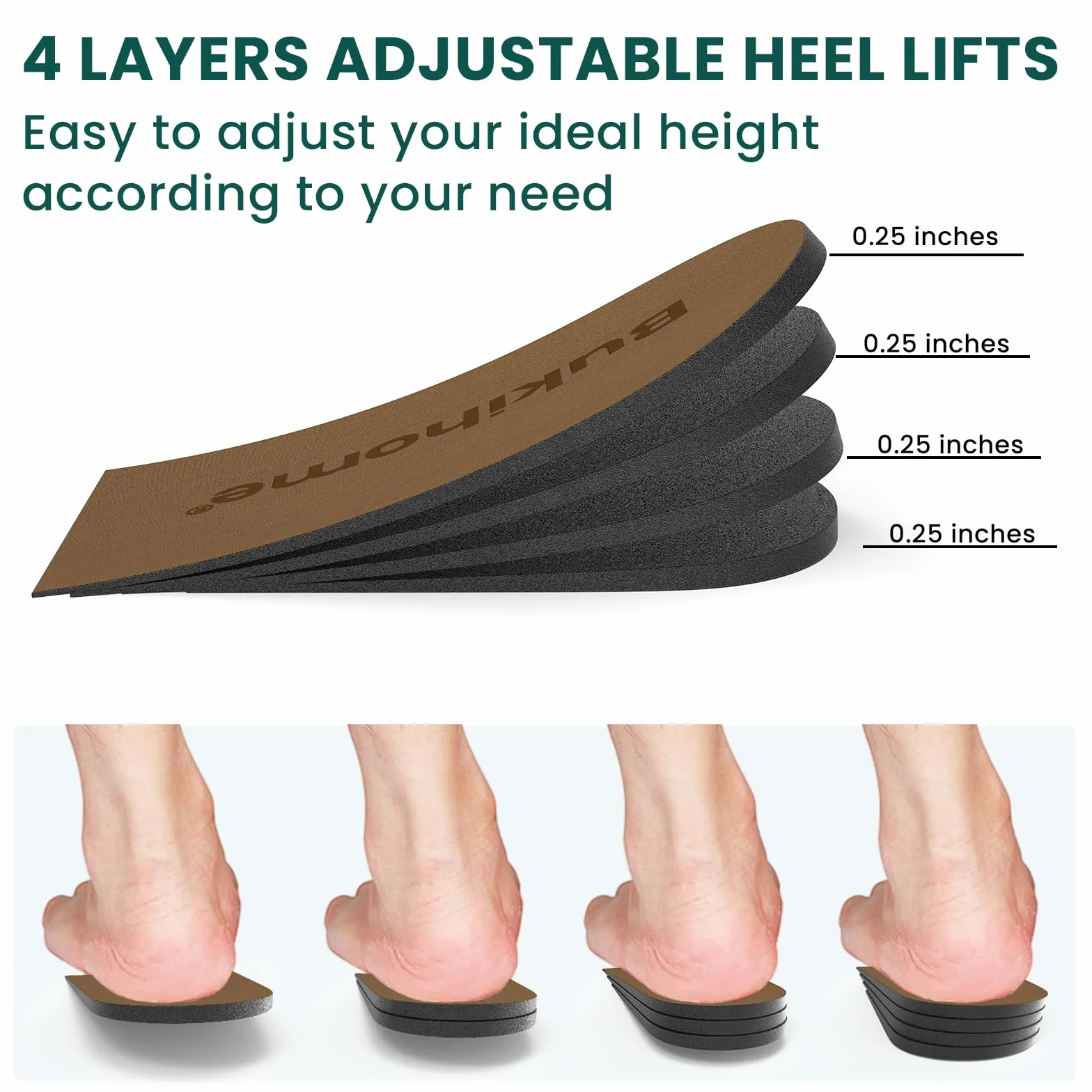 Bukihome taloneras plantilla espolon calcaneo 4 capas ajustables fascitis plantar marron M 39-42.5