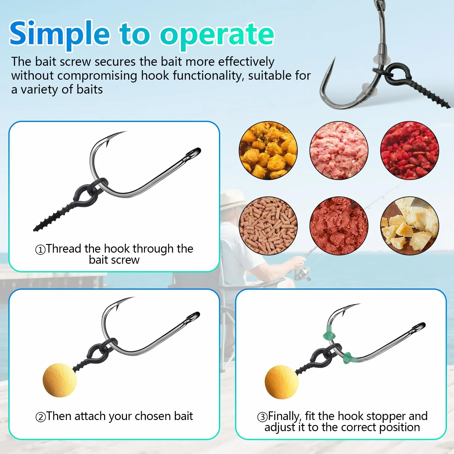 Tornillos para Cebo de Pesca Gancho para Cuentas de Goma Gancho para Carpa para Pescar Set de Accesorios de Pesca 100 Tornillos para Cebo y 100 Puntas de Seguridad