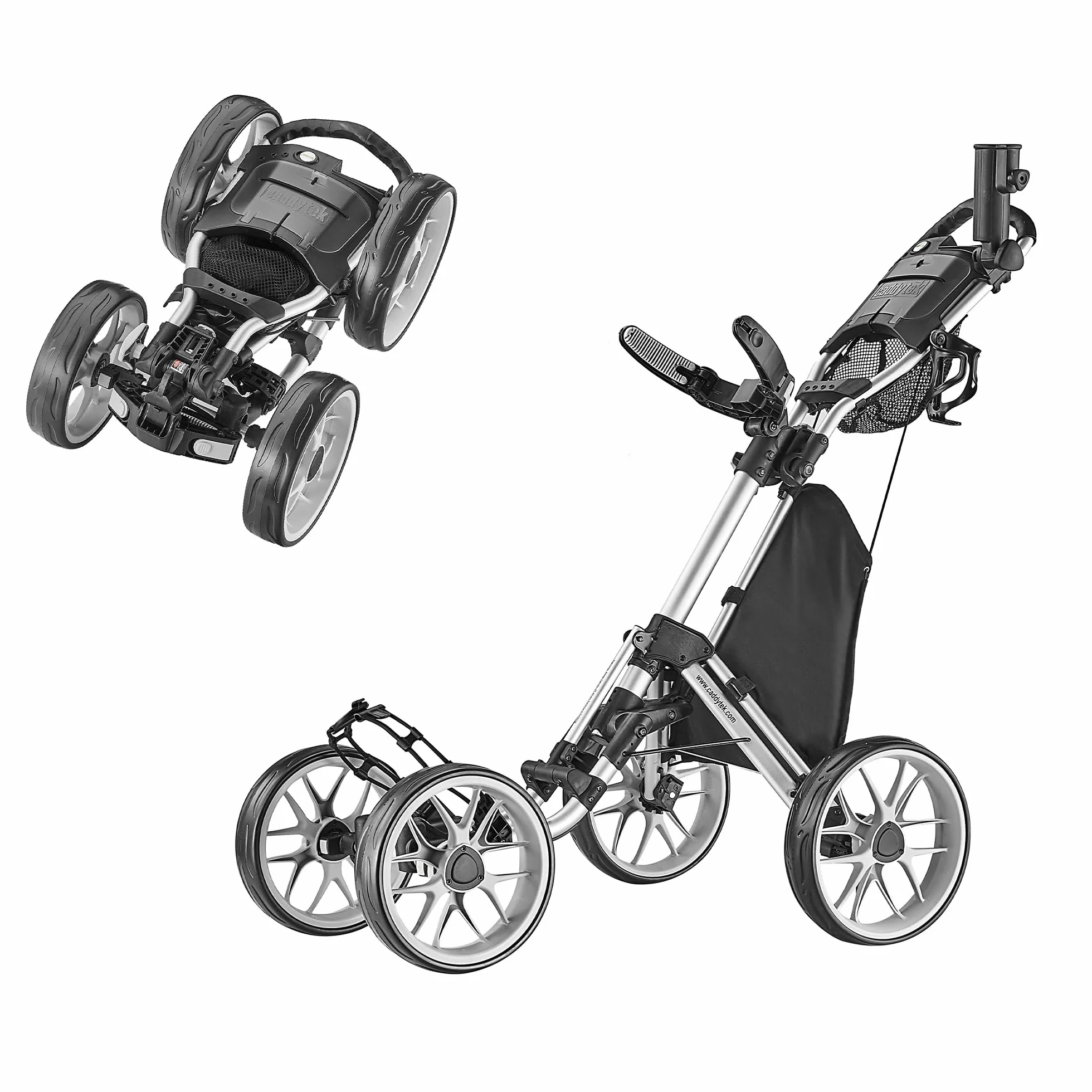 Caddytek Caddycruiser One Version 8 4 Wheel Golf Push Cart - 1-Click Folding Trolley Lightweight Compact Pull Caddy