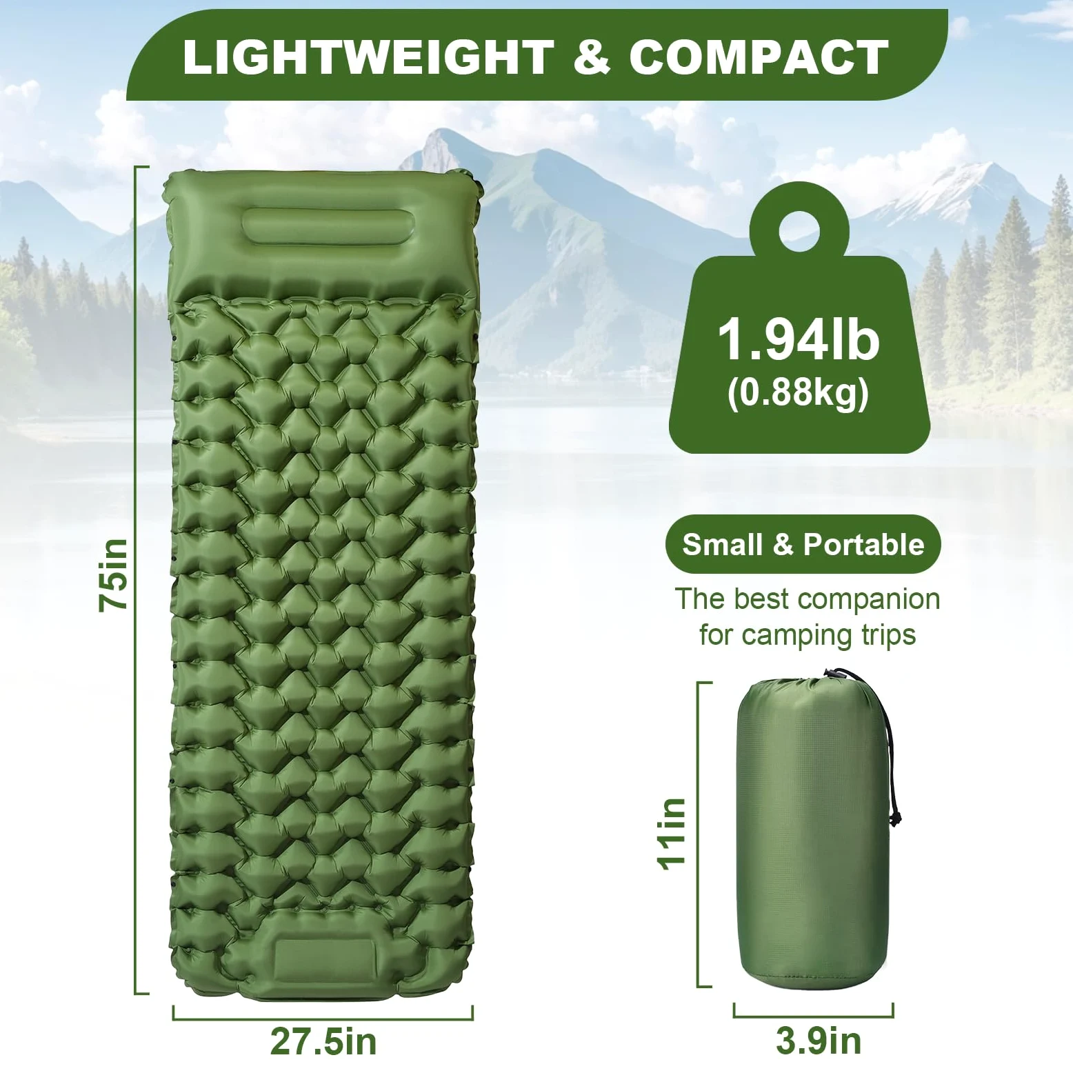 Colchoneta inflable ultraligera para dormir para camping, almohadilla de dormir autoinflable con bomba de pie integrada, colchón de aire duradero e impermeable para aventuras de camping y
