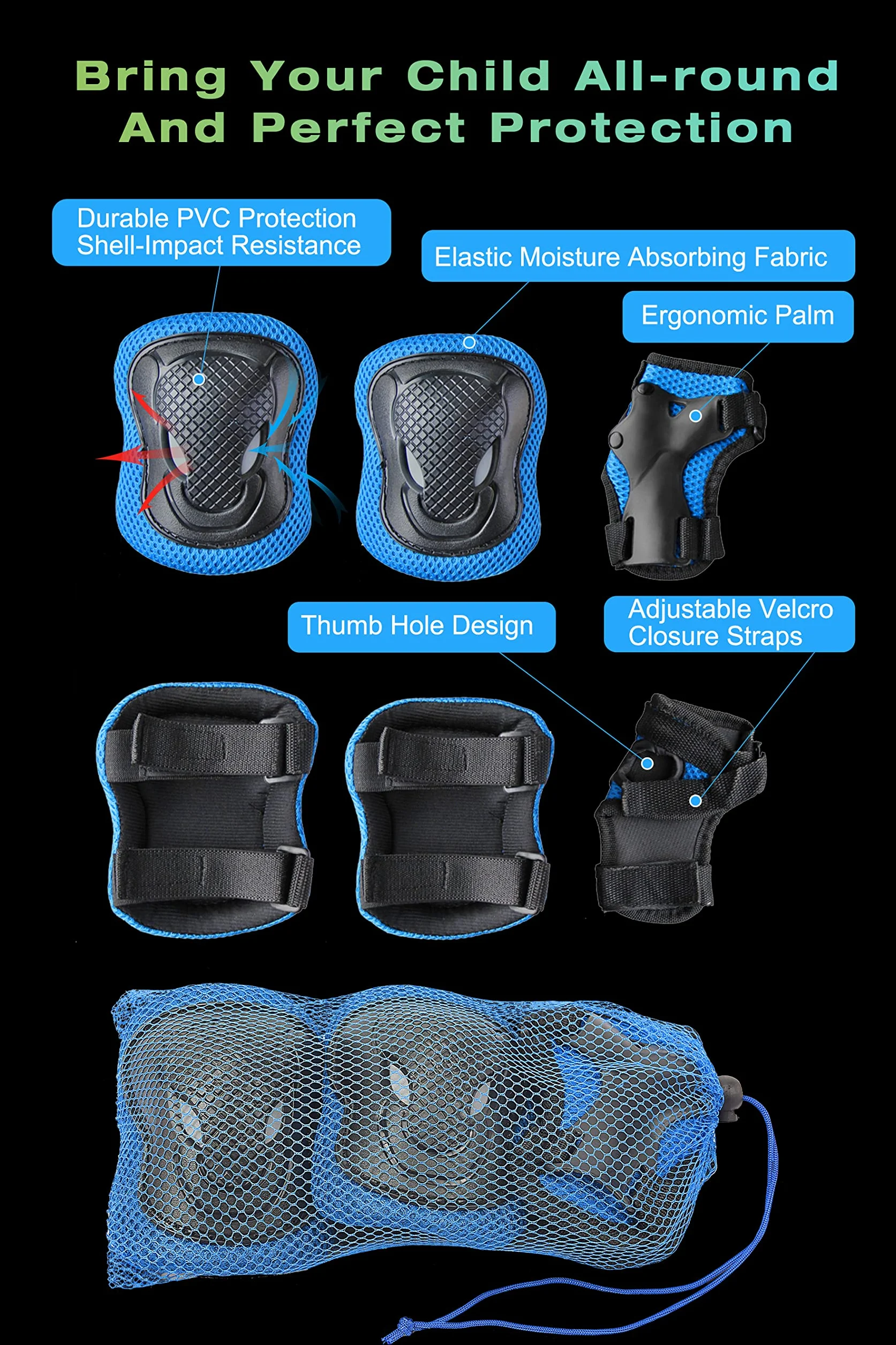 XJD Casco de Ciclismo para Niños y Protecciónes Infantiles Incluye Rodilleras Coderas y Muñequeras Adjustables 7 Piezas para Patínes Patinete Ciclismo Niños de 3 a 13 Años