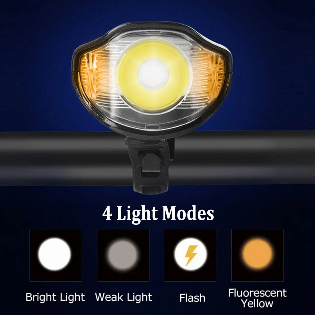Juego de Luces USB para Bicicleta, Paquete de 2, Faro de Bicicleta Impermeable con Bocina y Cuentakilómetros Velocímetro, 4 Modos 6 Efectos de Sonido de Altavoz