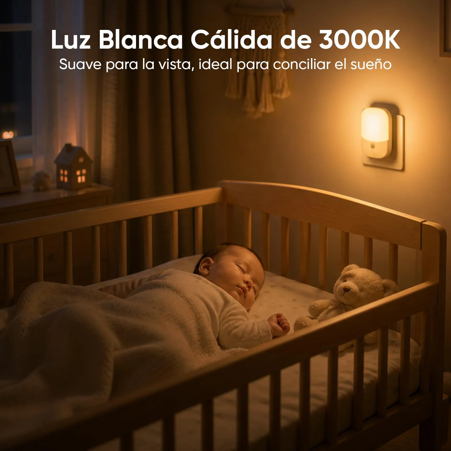 Suright Lámpara Nocturna Infantil 2 Piezas, Sensor de Luz Inteligente, 5 Brillos Regulables, 3 Modos, Blanca Cálida 0.3W