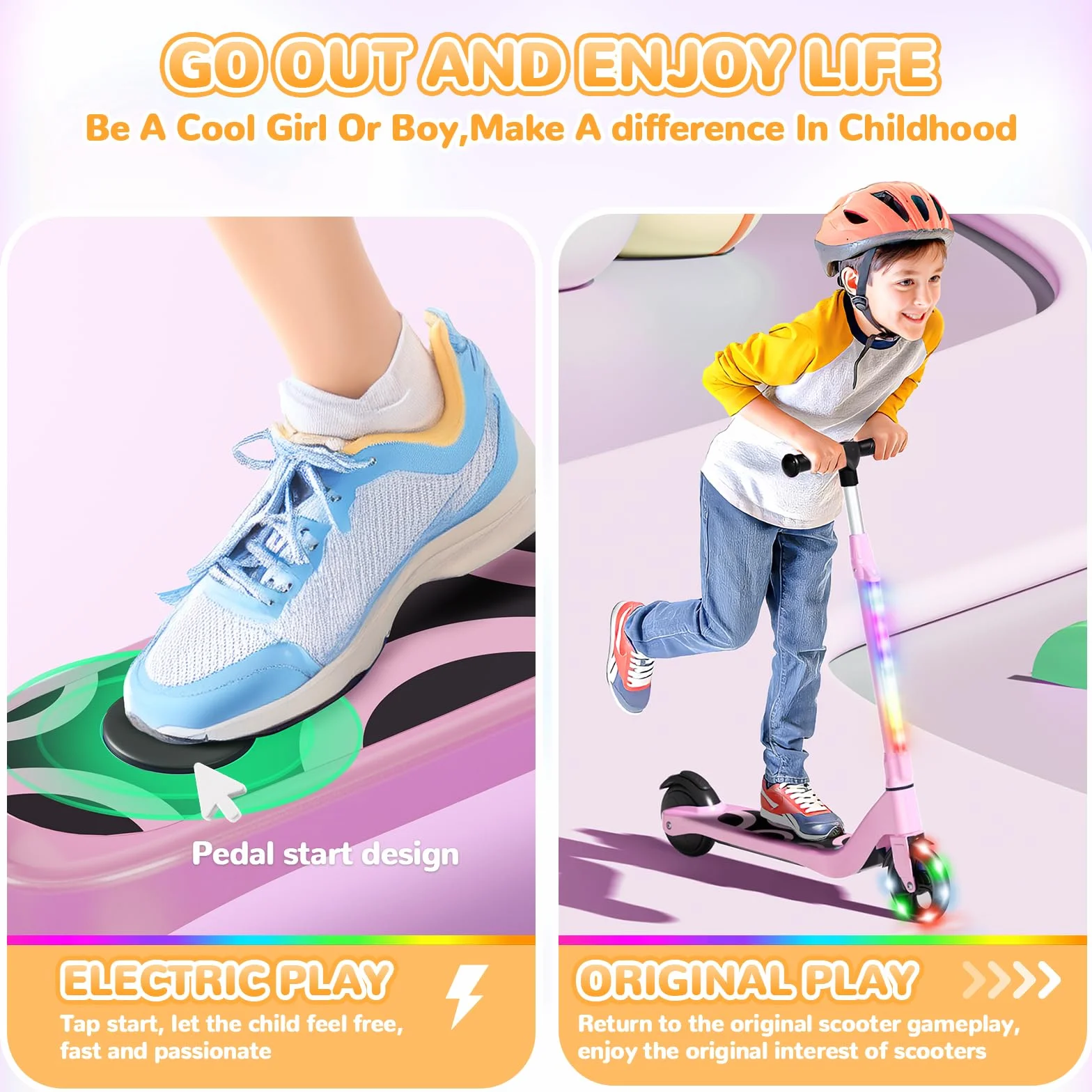 SISIGAD Patinete Electrico para Niño de 6 a 10 años, Scooter Eléctrico Niños de 5,3 Pulgadas con Luces LED y 3 Alturas Ajustables, Carga Máxi 70 kg, Velocidad Máxi 10 km/h, Autonomía Máxi 4km