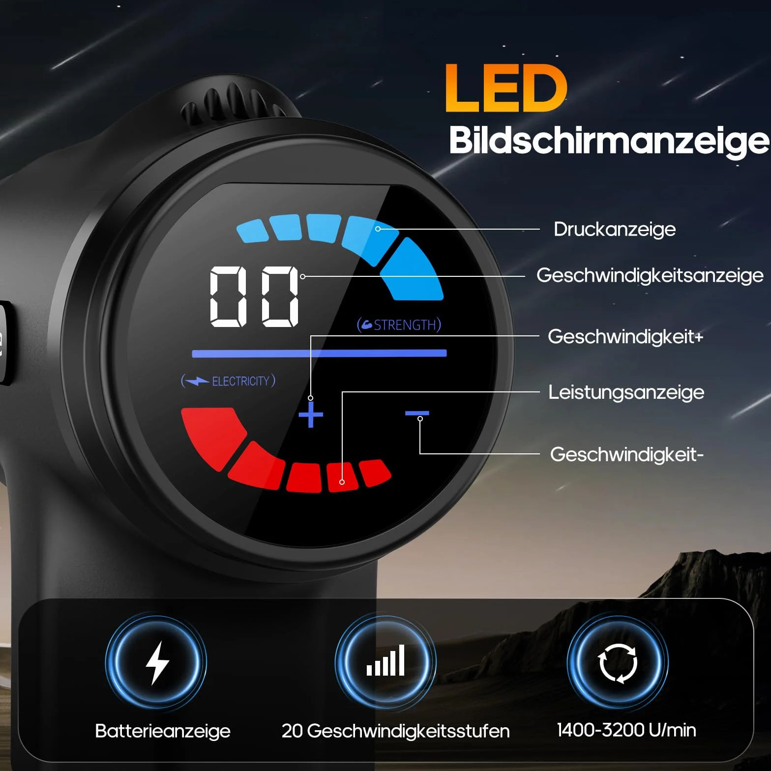 Pistola de masaje muscular profesional 7 cabezas LED 20 velocidades