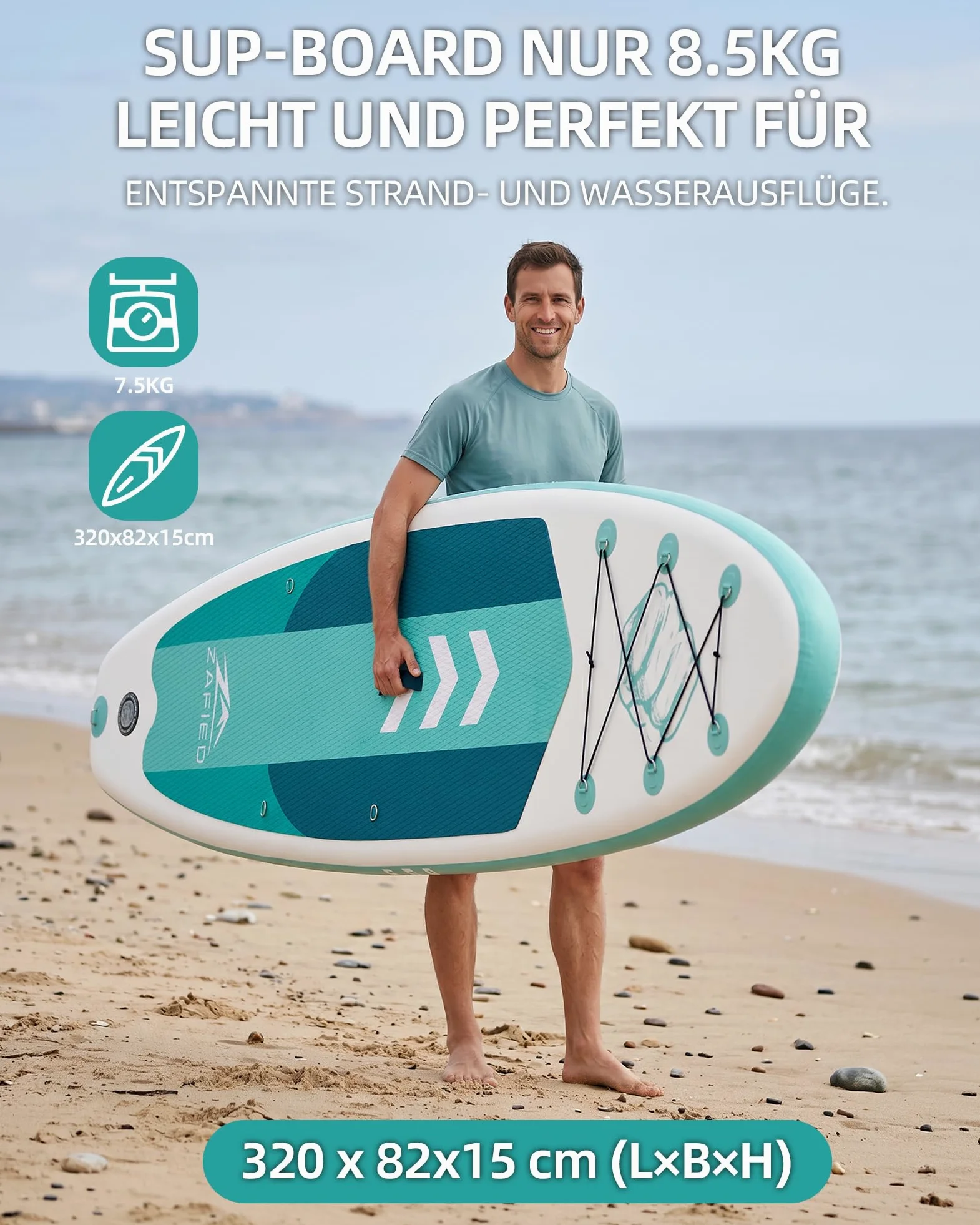 Tabla hinchable de surf de remo, 320 cm × 82 × 15 cm