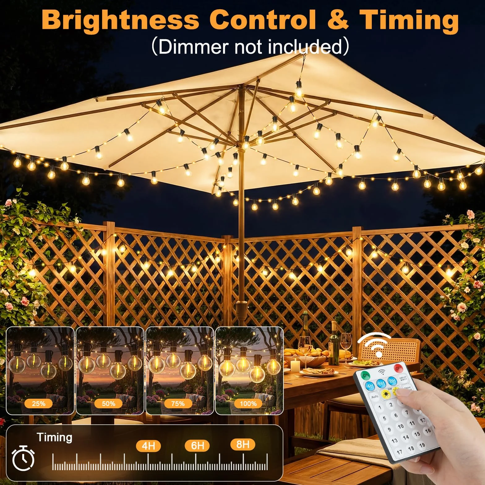 Guirnaldas Luces Exterior Solar 12M 39.4Ft Lámparas Solares de Jardín con 14+1 G40 Bombillas 26 Perlas LED 19 Modos Impermeable