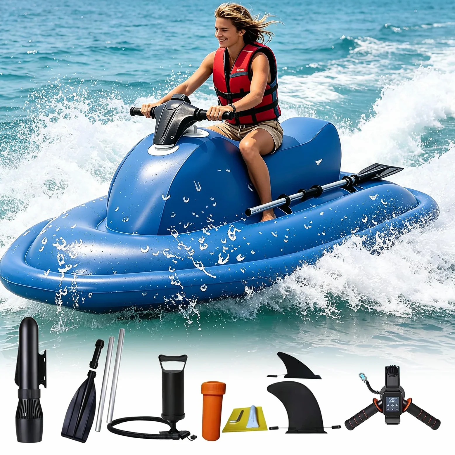 Scooter Submarino eléctrico Jet Ski | Lancha motora Inflable for 2 Personas con Motor de 500 W/700 W, batería Grande y Carga de 150 kg for Deportes acuáticos