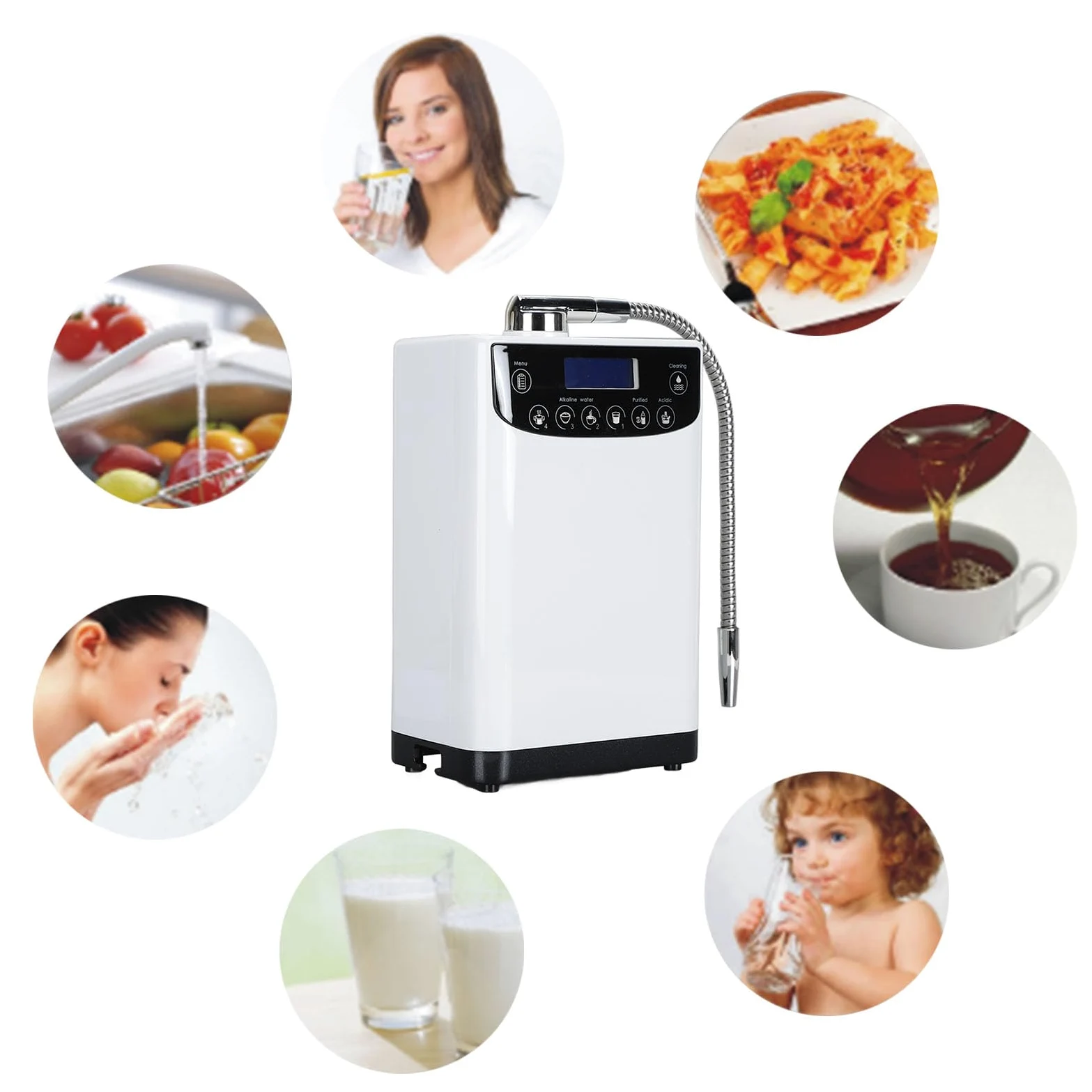 Generador de Agua de hidrógeno: Purificador de Agua Multifuncional Montado en la Pared con Pantalla LCD, Control Táctil y Mensaje de Voz, Ionizador de Agua (Enchufe de la UE)