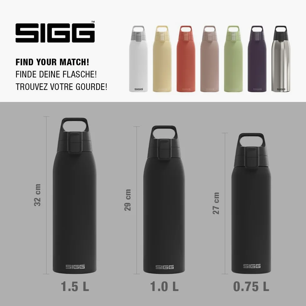 SIGG - Borraccia Termica - Shield Therm One Nero - Adatta alle bevande gassate - Ermetica - Lavabile in lavastoviglie - Senza BPA - 90% acciaio inox riciclato - Nero - 1 L