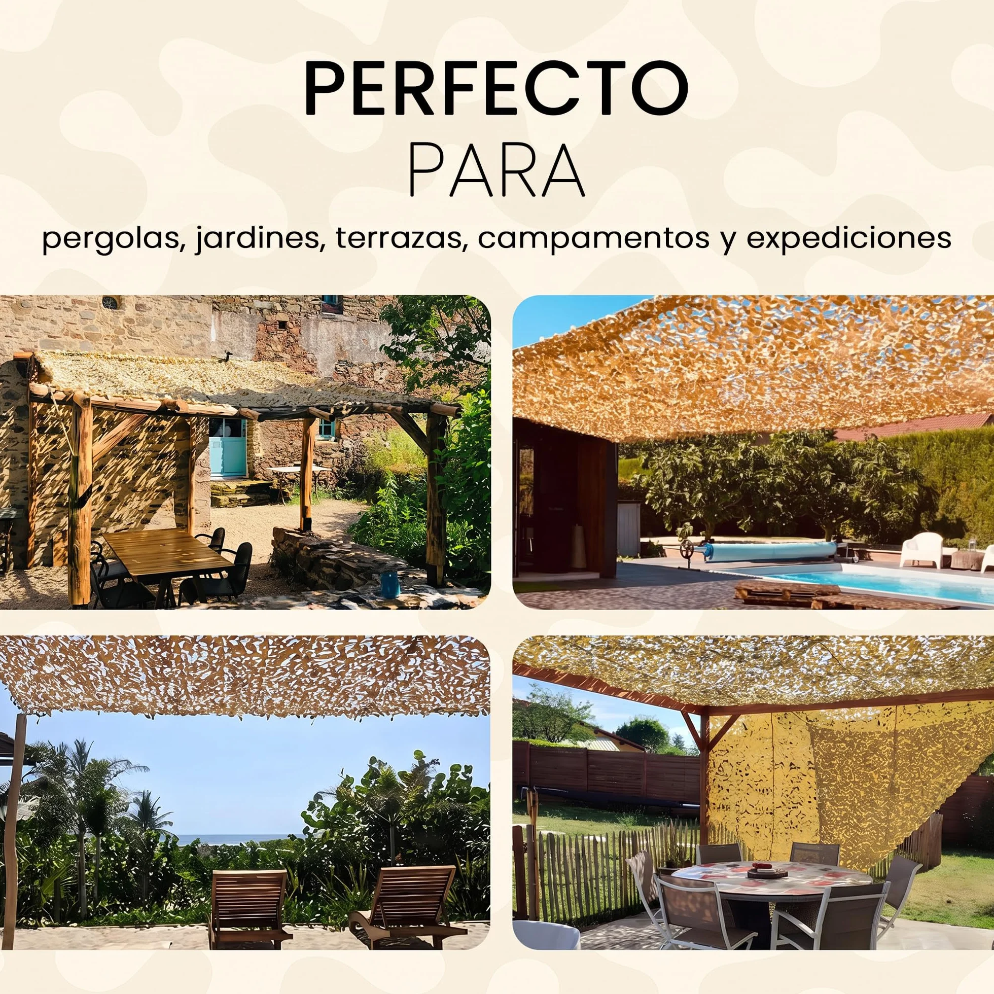 Red de Camuflaje Arena 4x4m – Sombra Exterior Resistente, Protección Solar UV