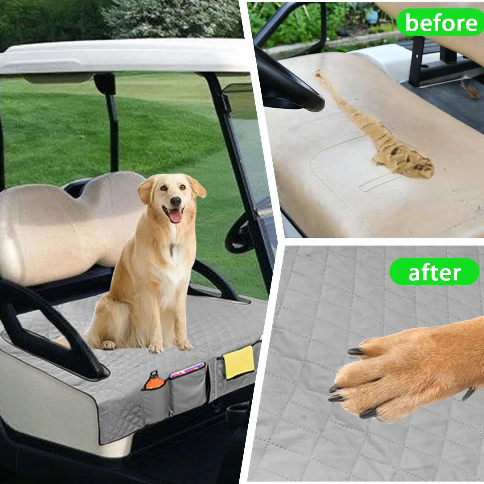 NICENEEDED Funda para Asiento de Carrito de Golf 50.59" x 31.69" con 4 Bolsillos Antideslizante Lavable Transpirable