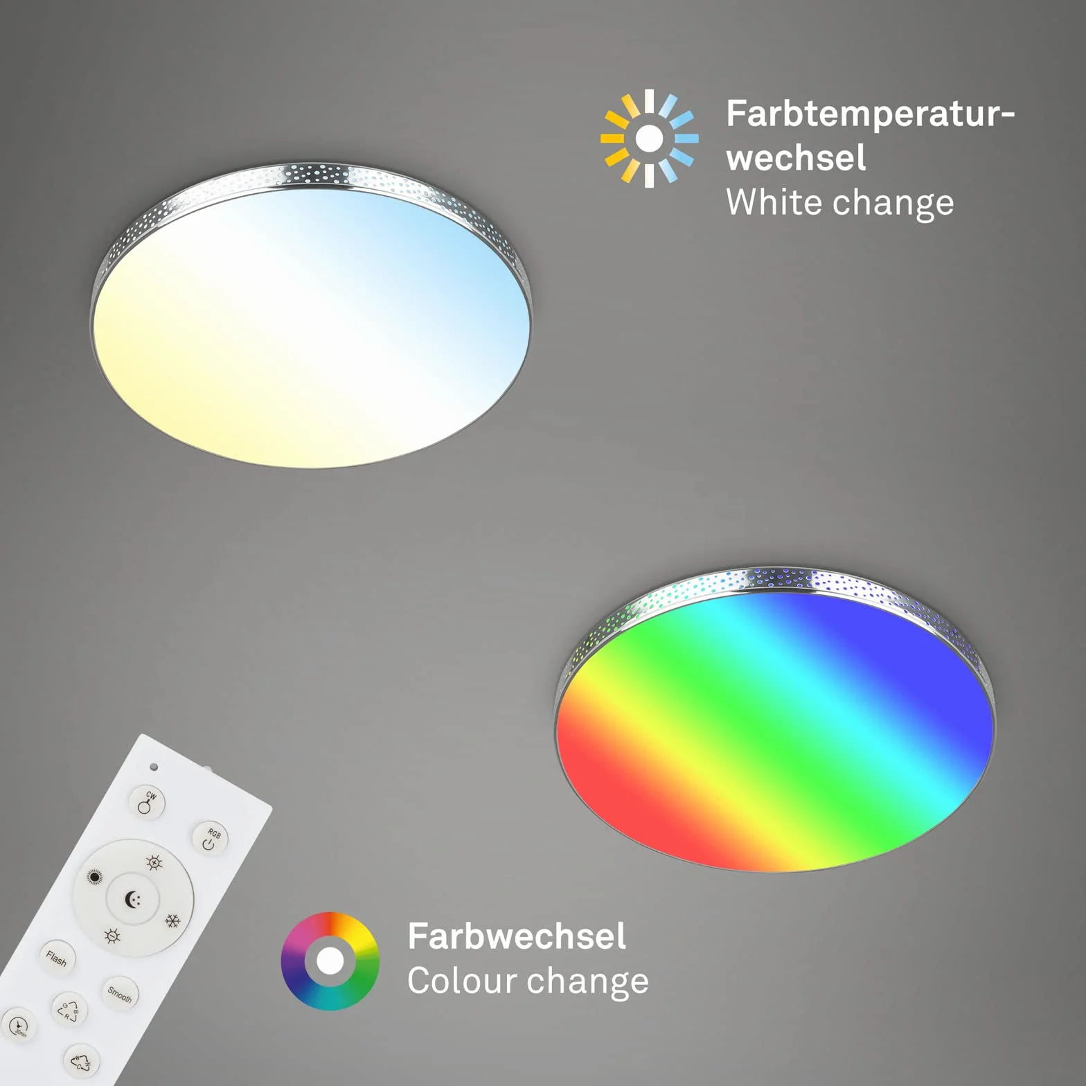 BRILONER Lámpara LED techo efecto brillo baño RGB IP44 temperatura color regulable cromo 355x65 mm