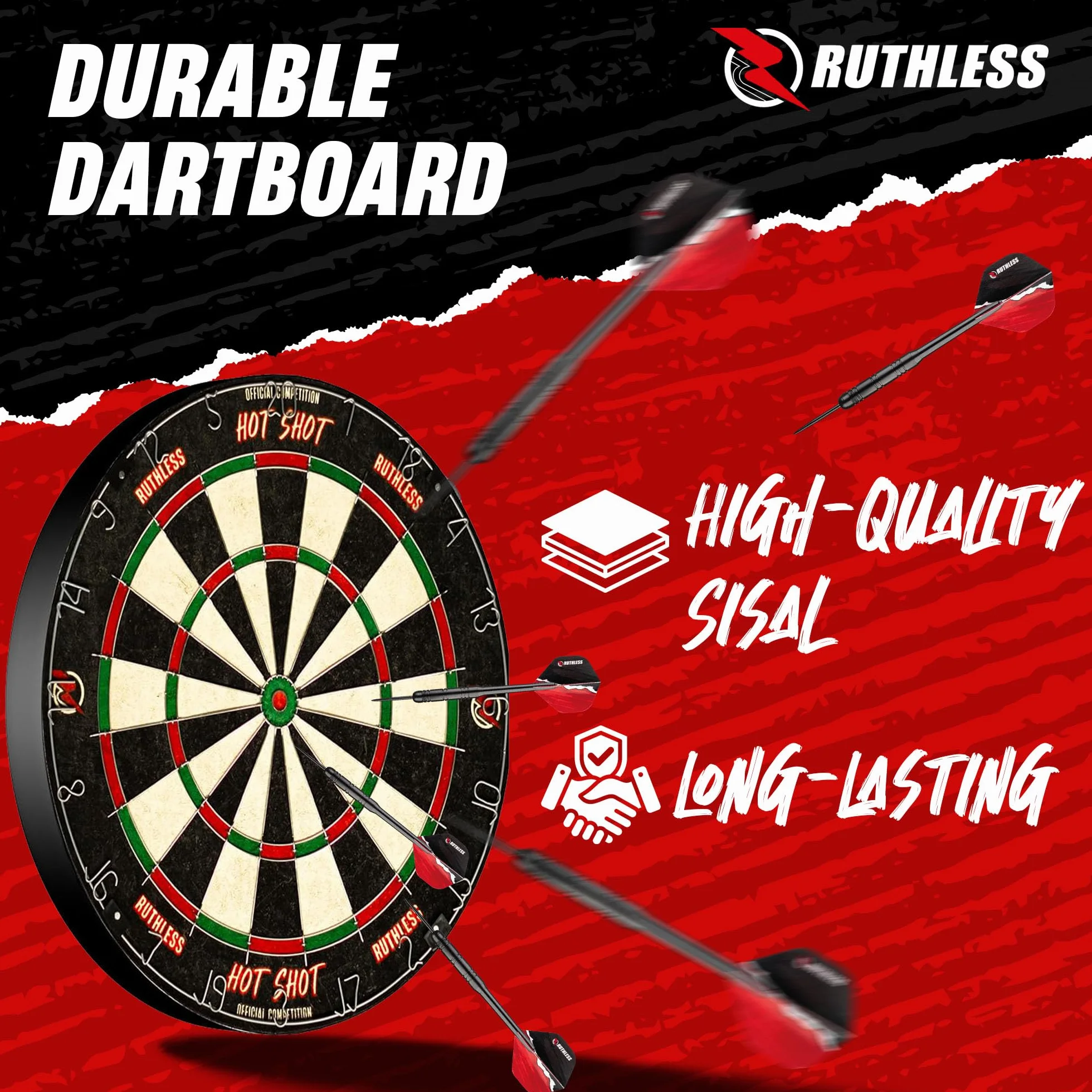 Ruthless Centro de dardos para el hogar, opciones de luz LED, centro de tablero de dardos para el hogar, incluye gabinete, diana y 2 juegos de dardos (USB)