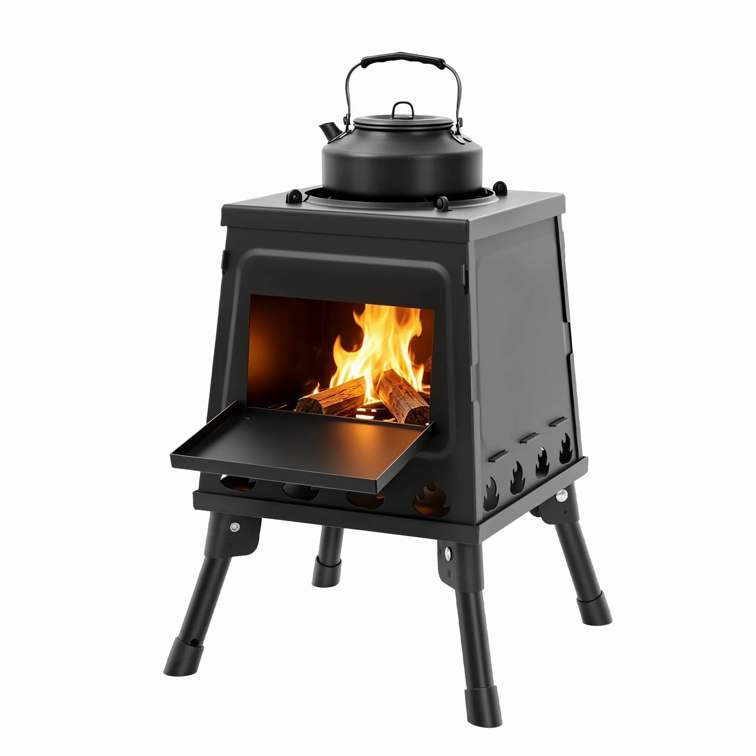 Estufa de leña portátil para tienda de campaña, estufa de camping multifunción con 16 ventilaciones, ultraligera, calefacción y cocina al aire libre, estufa compacta perfecta para senderismo picnic 3