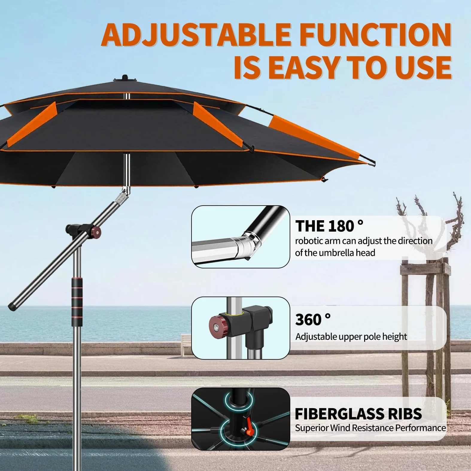 Sombrilla de 240 cm, sombrilla plegable, grande, con funda protectora para balcón, playa, 360 °, ajustable, ofrece protección impermeable y solar, verde
