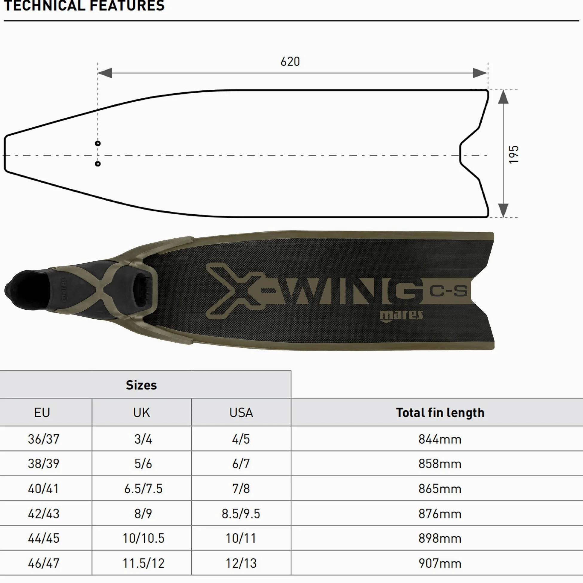 Mares Fins X-Wing C-S Green Foot Pocket 420422MED036