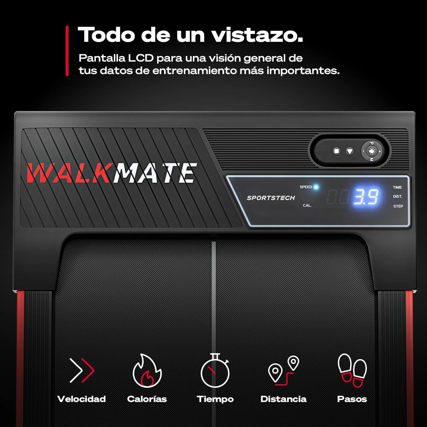 Sportstech Walking Pad hasta 6 km/h – Inclinación Manual hasta el 5 %, Control Remoto y por App, Pantalla LCD, podómetro, Ligero y Compacto, Ruedas de Transporte, WalkMate hasta 120 kg