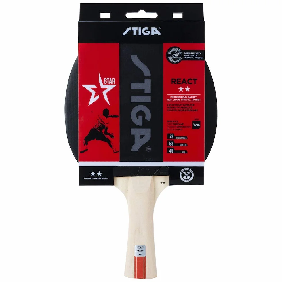 STIGA React 2-Star Pala de Ping Pong, Negro/Rojo