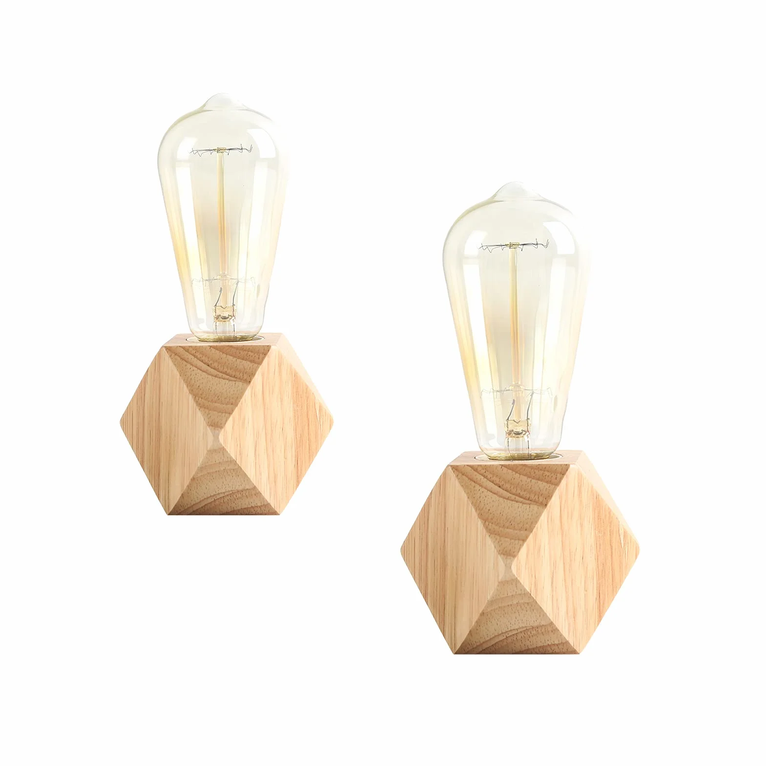 Lámpara de mesa pequeña E27 60W base de madera de diamante para dormitorio salón oficina