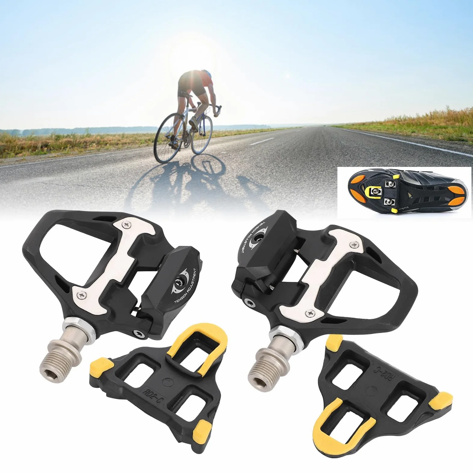 Pedales Autoblocantes para Bicicleta de Carretera Plataforma Dual Plana con Tacos de Reemplazo Reparación Ciclismo Profesional Accesorios