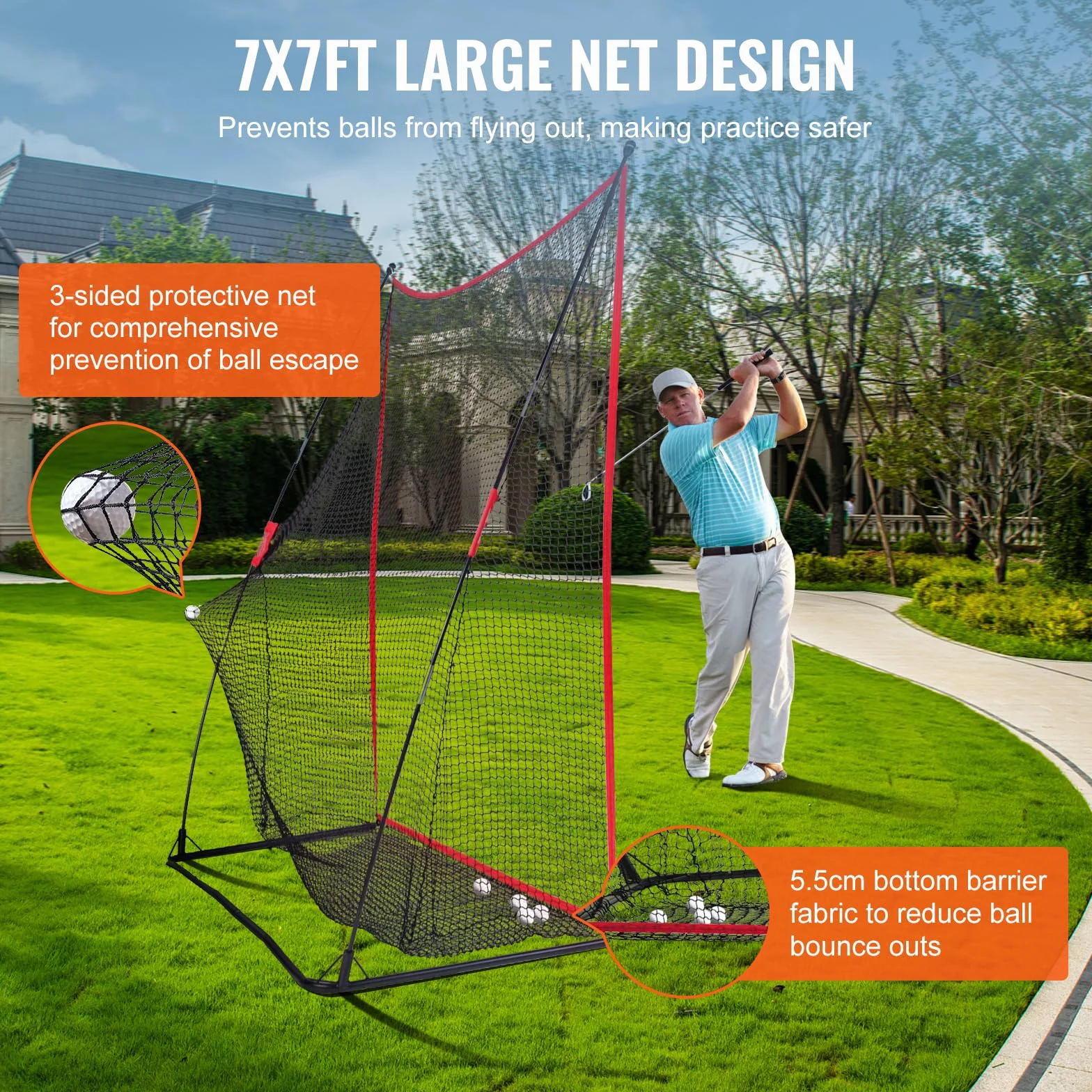 VEVOR Red de Práctica de Golf 2390x900x2140 mm Marco de Fibra de Vidrio Portátil con Bolsa de Transporte