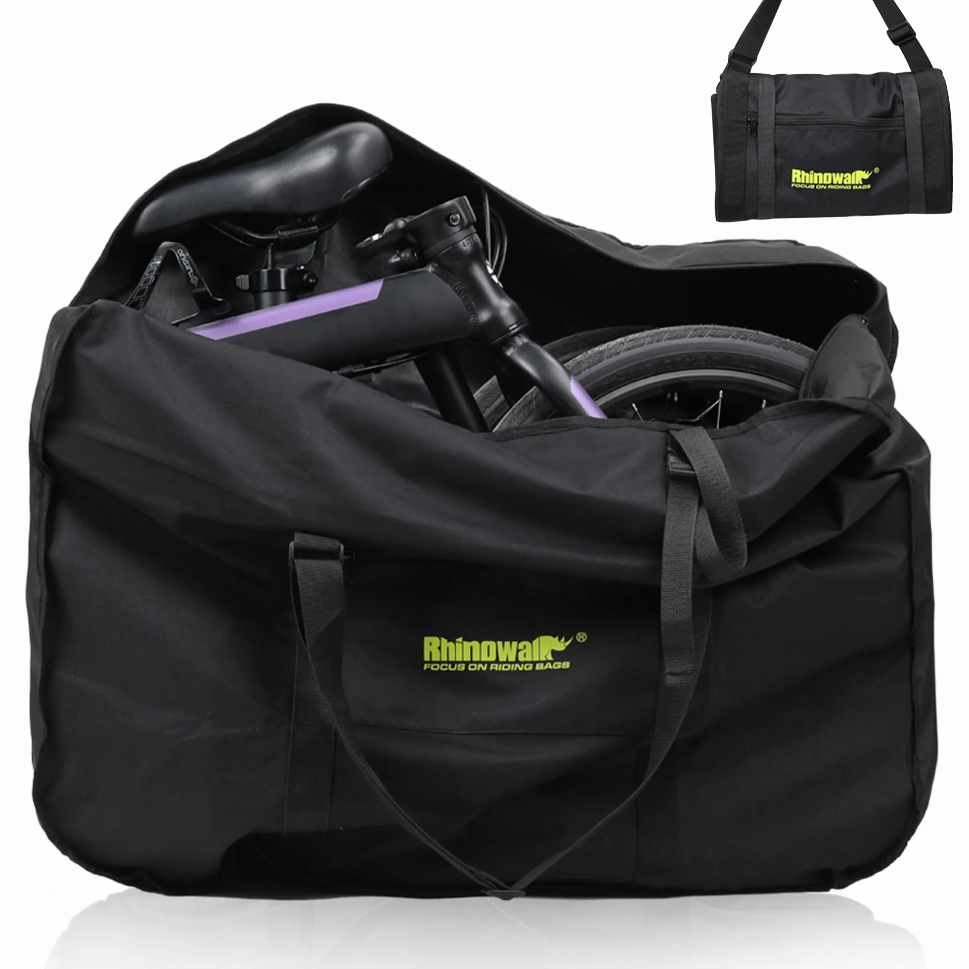 Rhinowalk Bolsa Plegable para Bicicleta de 20/26 Pulgadas, Impermeable, Bolsa de Transporte para Coches, Tren y Viajes (Negro 20 Pulgadas)