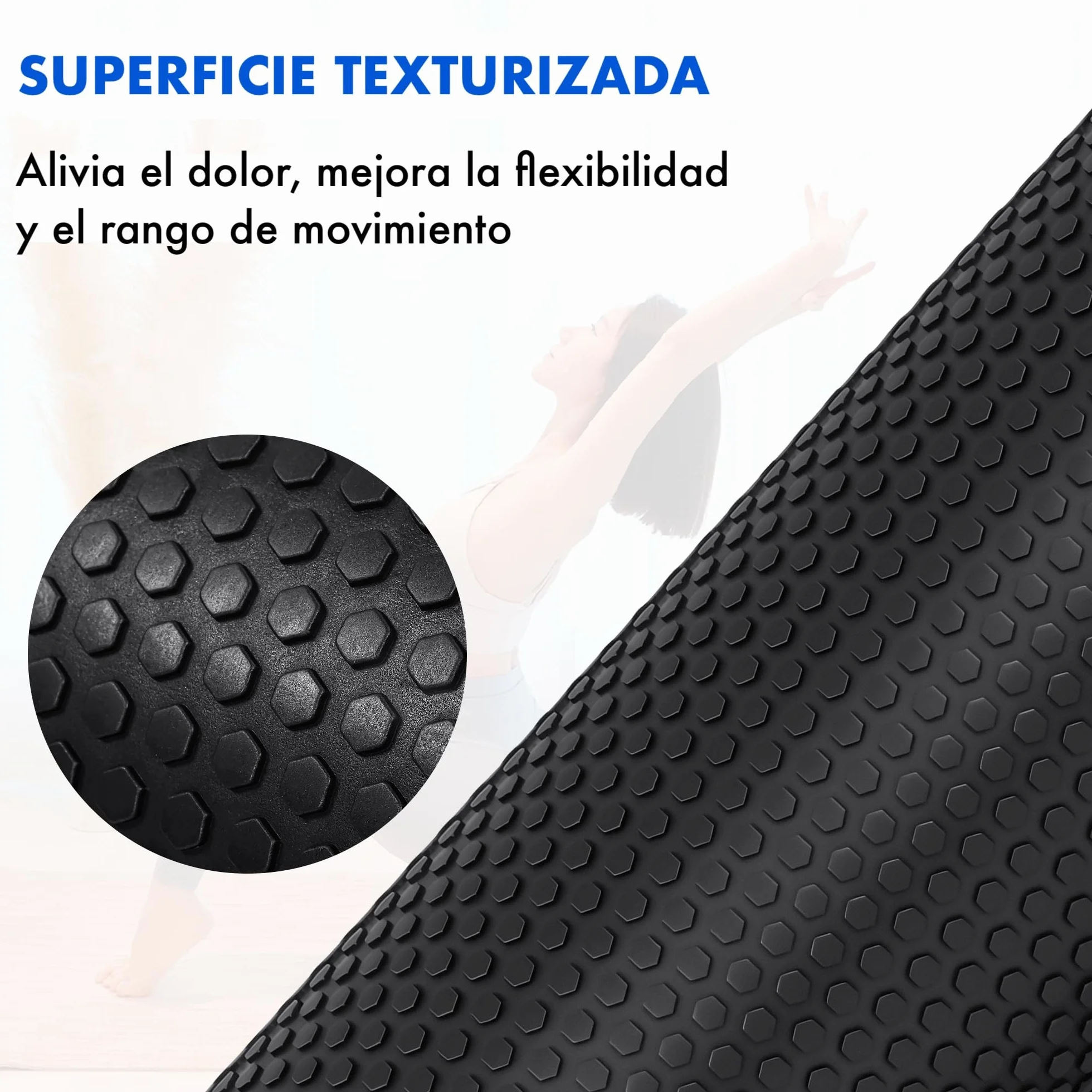 Rodillo de Espuma de Alta Densidad para Masaje Muscular, Yoga, Pilates, Rehabilitación y Fitness - Alivio Miofascial - Varias Medidas - Negro