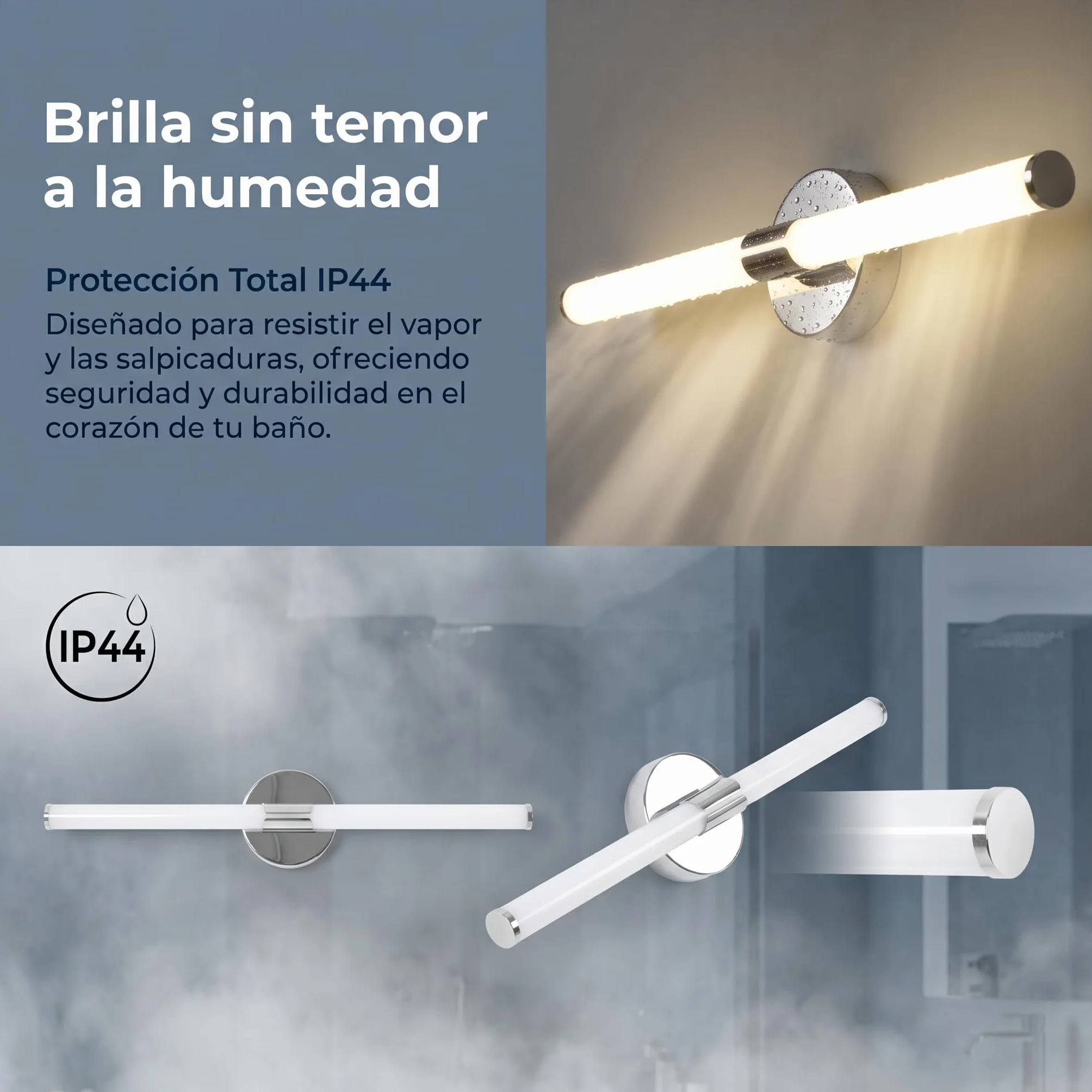 Aplique LED BARCELONA Tubular 60cm 8W 720lm Cromo IP44 4000K Baño