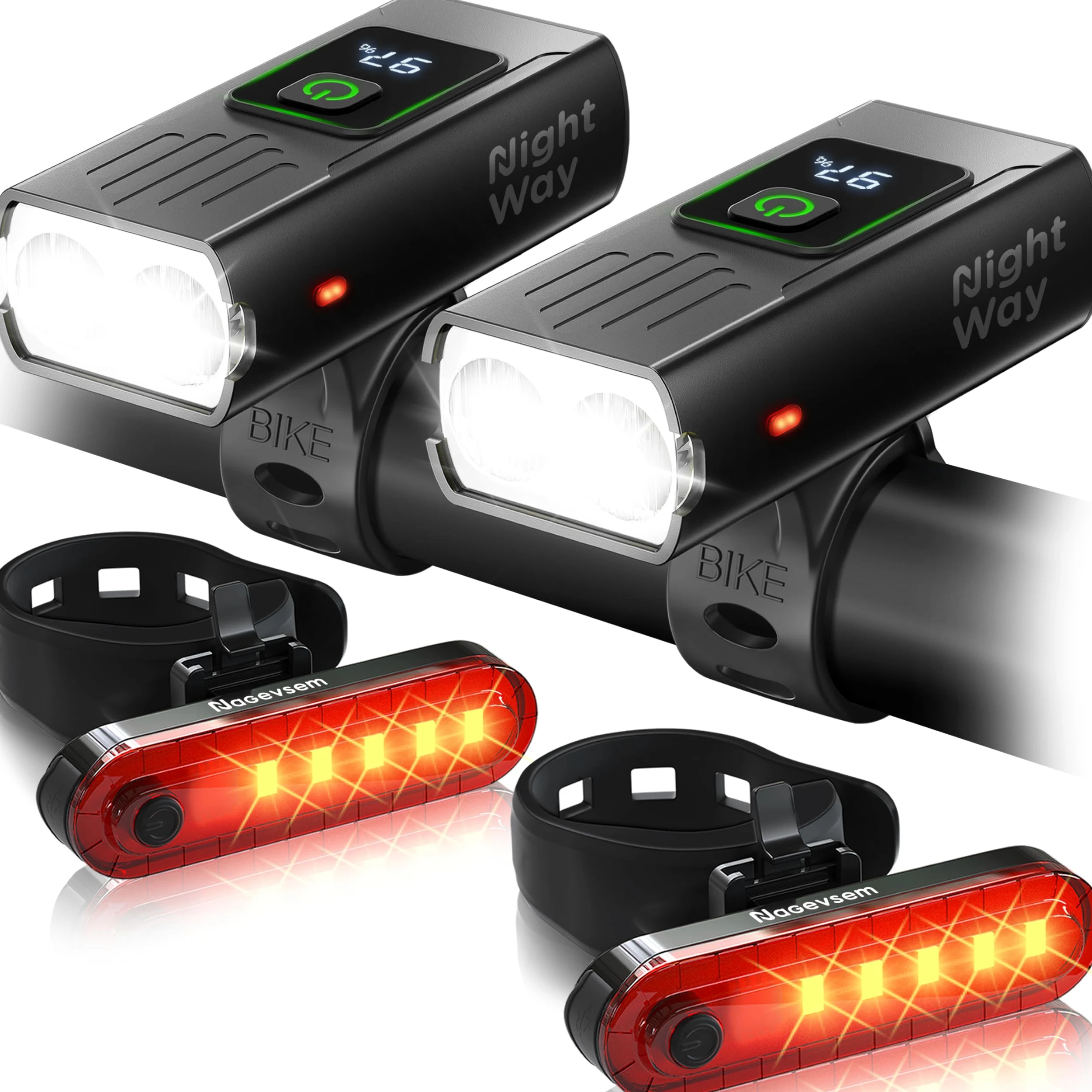 Juego de 2 luces LED para bicicleta, faros delanteros y traseros recargables USB-C superbrillantes, luz de bicicleta para montar por la noche en la montaña, 6 + 4 modos, regalo impermeable
