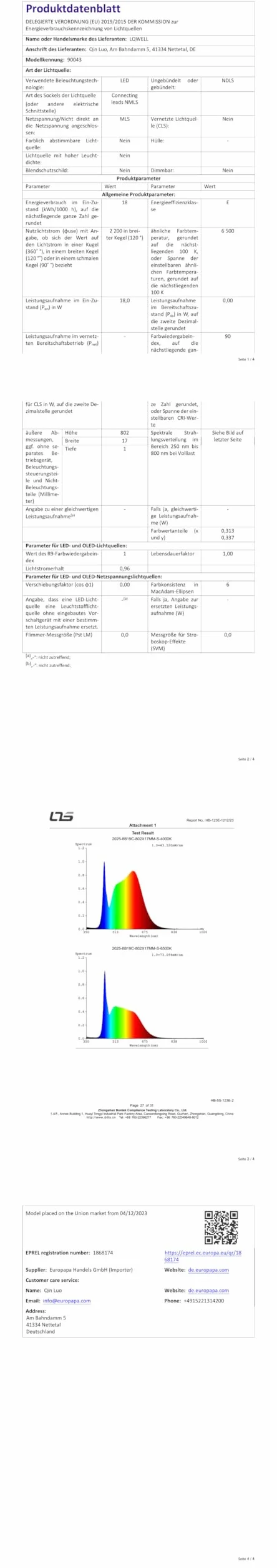 LQWELL Lámpara de Techo LED IP44 18W 6000K 1600LM Cuadrada Plana 220x24 mm