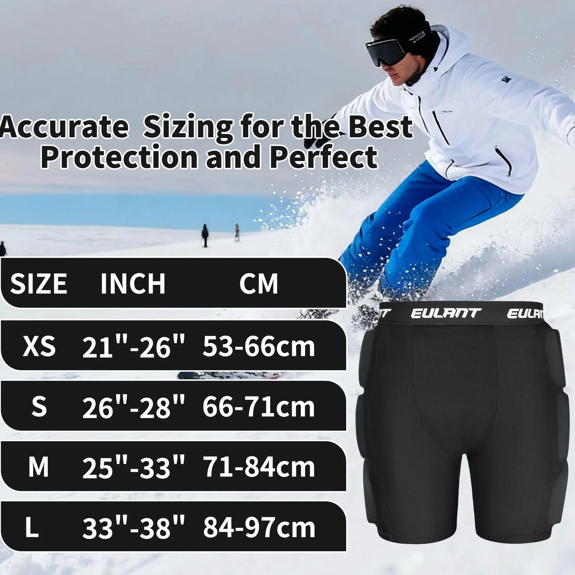 Pantalones Cortos Acolchados de Protección para Snowboard y Esquí con Almohadillas 3D para Cadera y Coxis
