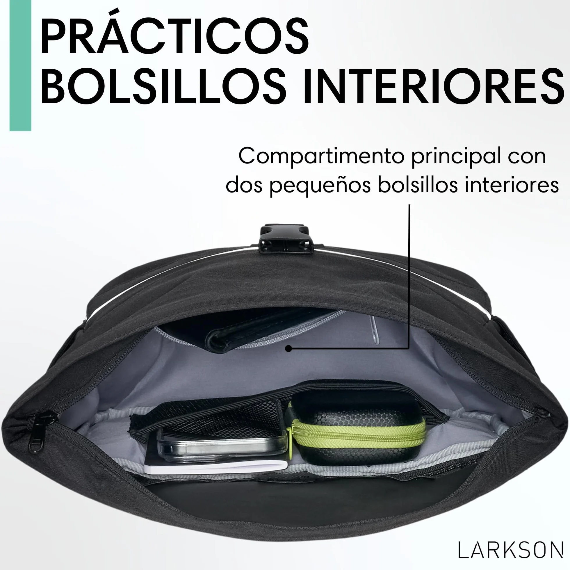 LARKSON Bolsa Manillar Bicicleta Negro - Lasse - Bolsa 2 en 1 para Bici y Bandolera - con Reflejo - Repelente al Agua