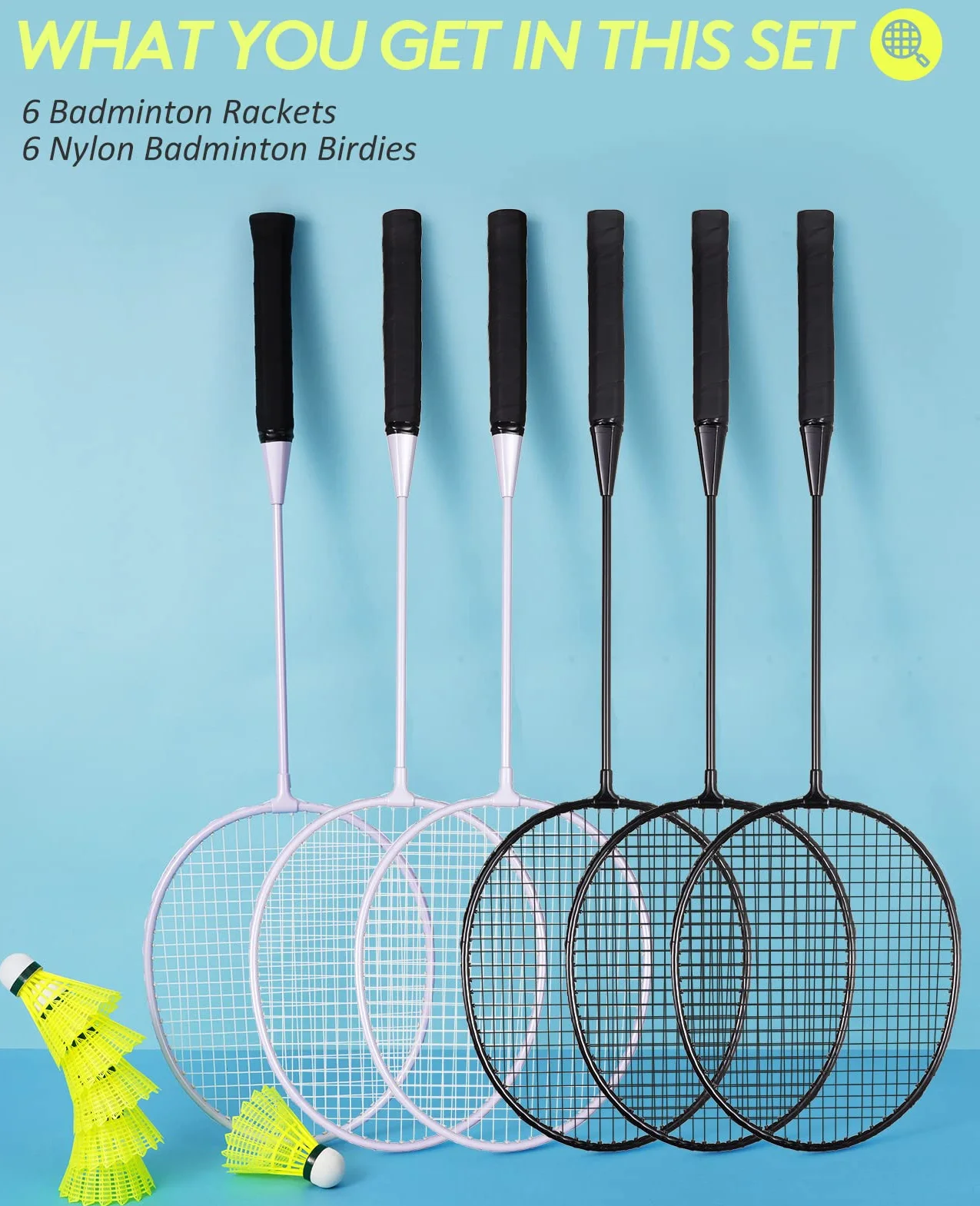 AboveGenius Badminton Rackets Set with 6 Shuttlecocks Lightweight Outdoor Backyard Games