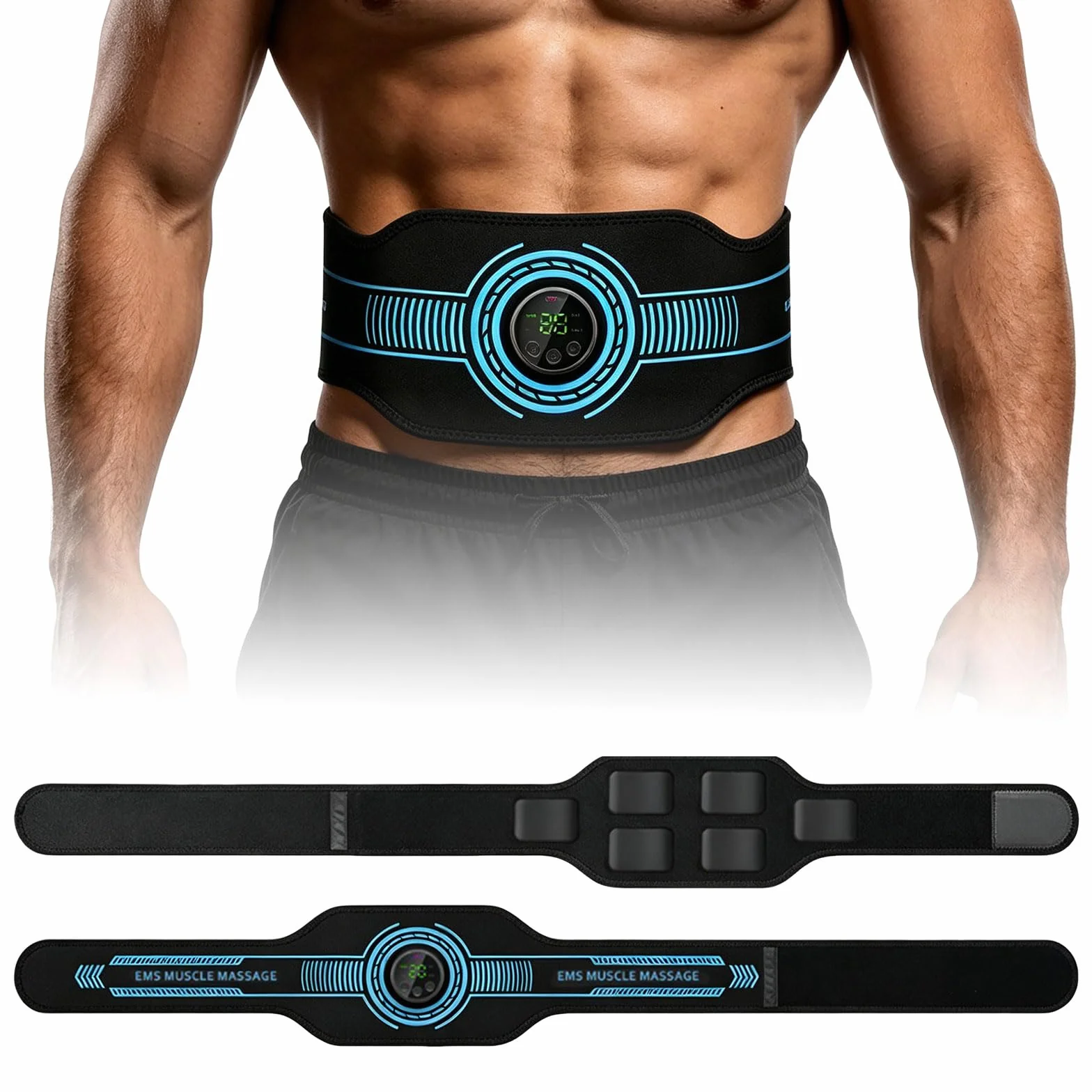 EMS Electroestimulador Abdominal, Abdominales Electroestimulacion, con 10 Modos y 39 Niveles de Intensidad, Electroestimulador Muscular Recargable Por USB, Apto Tanto para Hombres Como para Mujeres