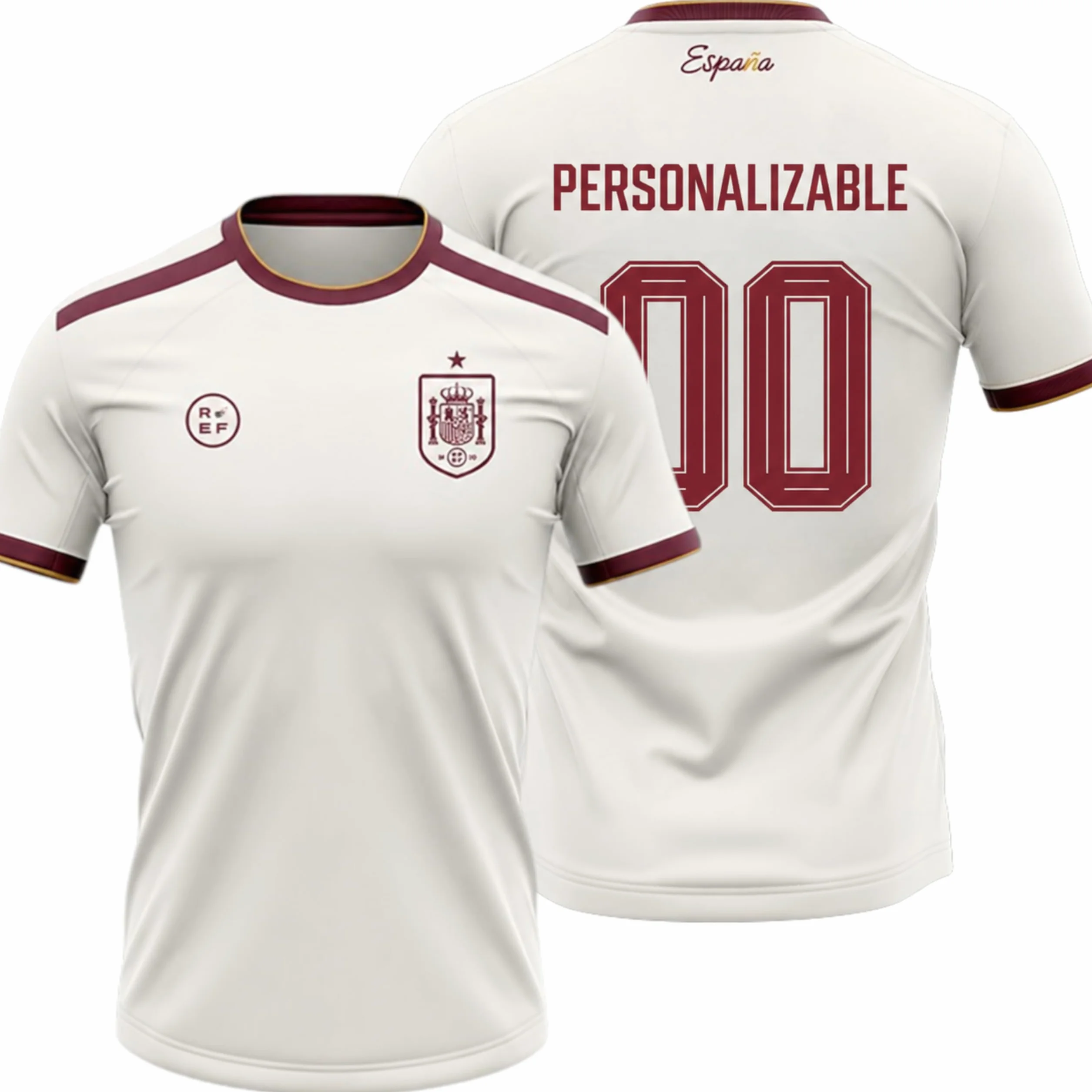 Seleccion Española Mundial 2026-2028 Personalizable Camiseta Segunda Equipacion Nombre y Dorsal, Color Blanco, Manga Corta, Tejido Transpirable para Aficionados