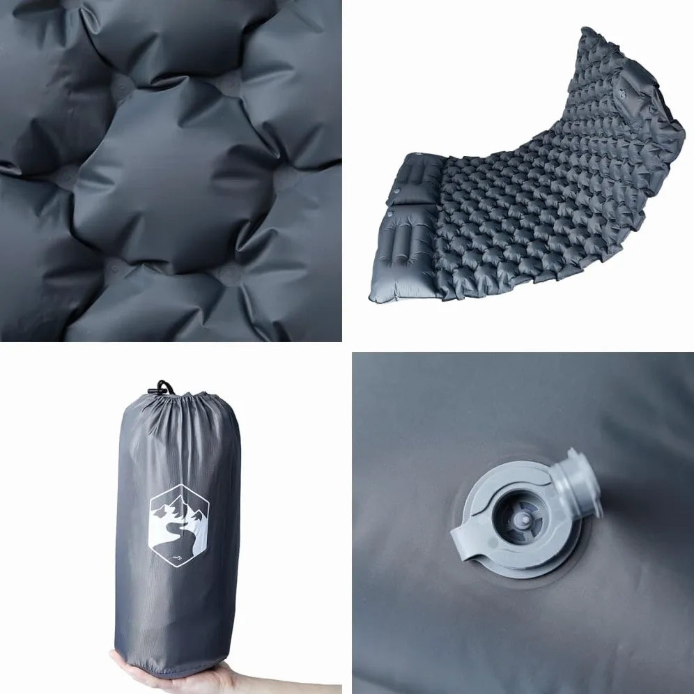 Colchoneta doble autoinflable con cojín, 195 x 130 x 8,5 cm, revestimiento de nailon 40D TPU, impermeable, ultraligera, compacta, ideal para camping, al aire libre, trekking, viajes