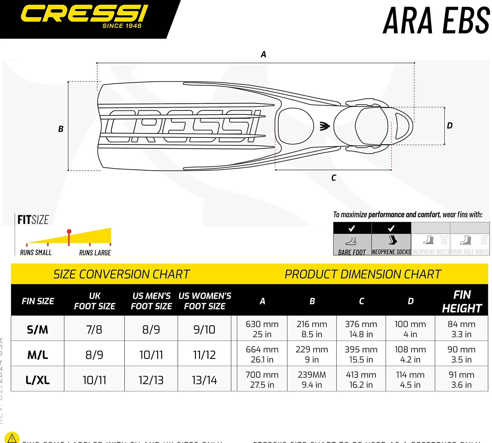 CRESSI Ara Ebs Fins Aletas de Buceo, Unisex Adulto