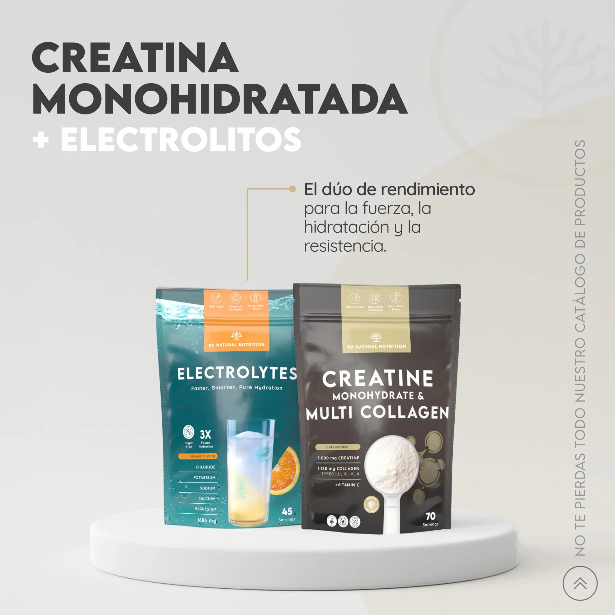 N2 Natural Nutrition Creatina Monohidratada + Multi Colágeno Hidrolizado con Vitamina C en polvo 3000mg 70 Dosis