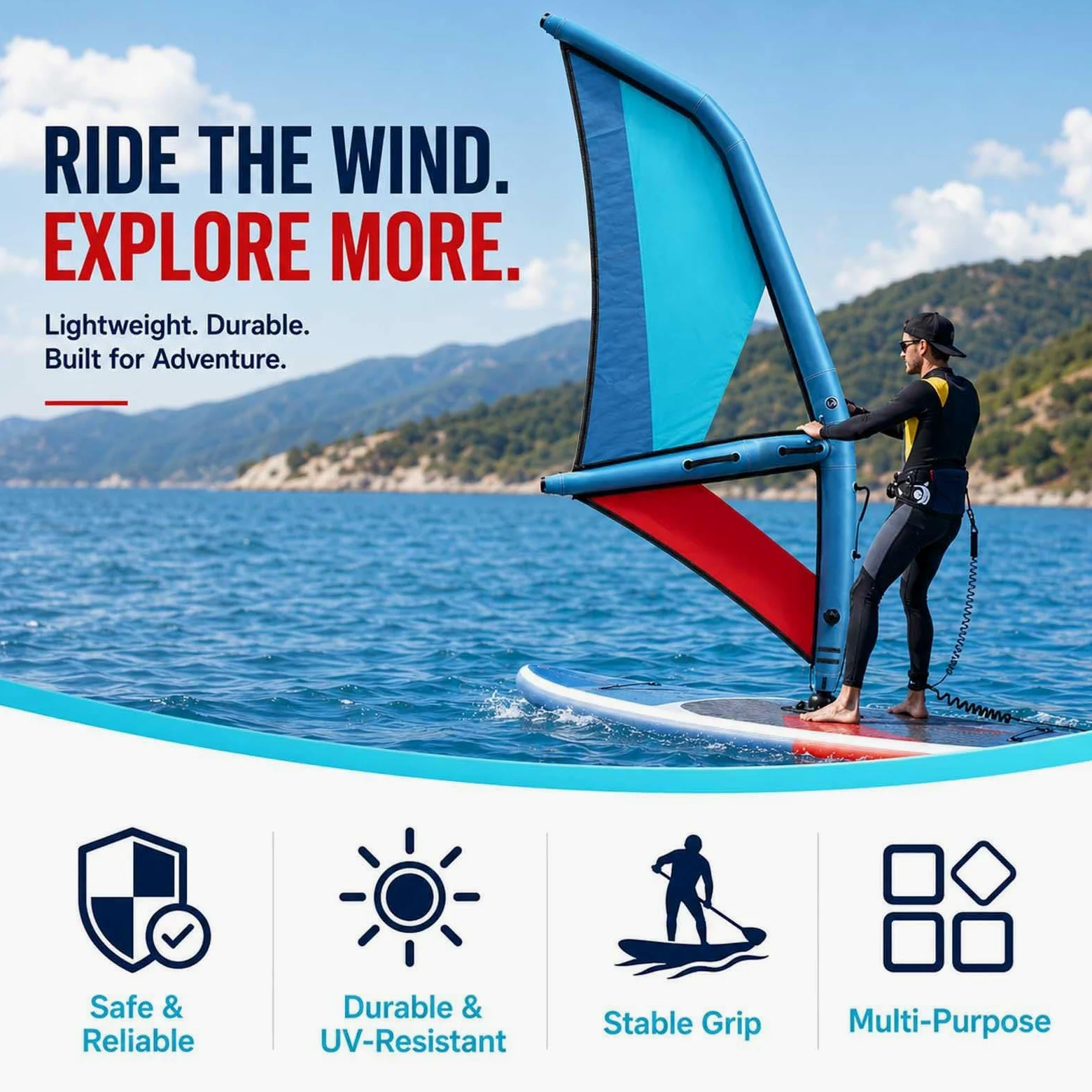 Vela Manual Hinchable 2,2/3,2/4,2/5,2㎡ para Sup 4.2m | Cuatro Tallas para Niños, Principiantes, Estudiantes, Riders Intermedios y Adultos Altos con Experiencia